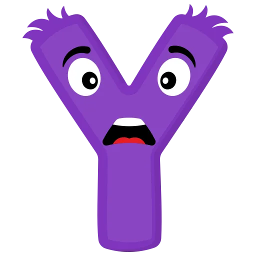 Purple letter Y cartoon with shocked face download PNG