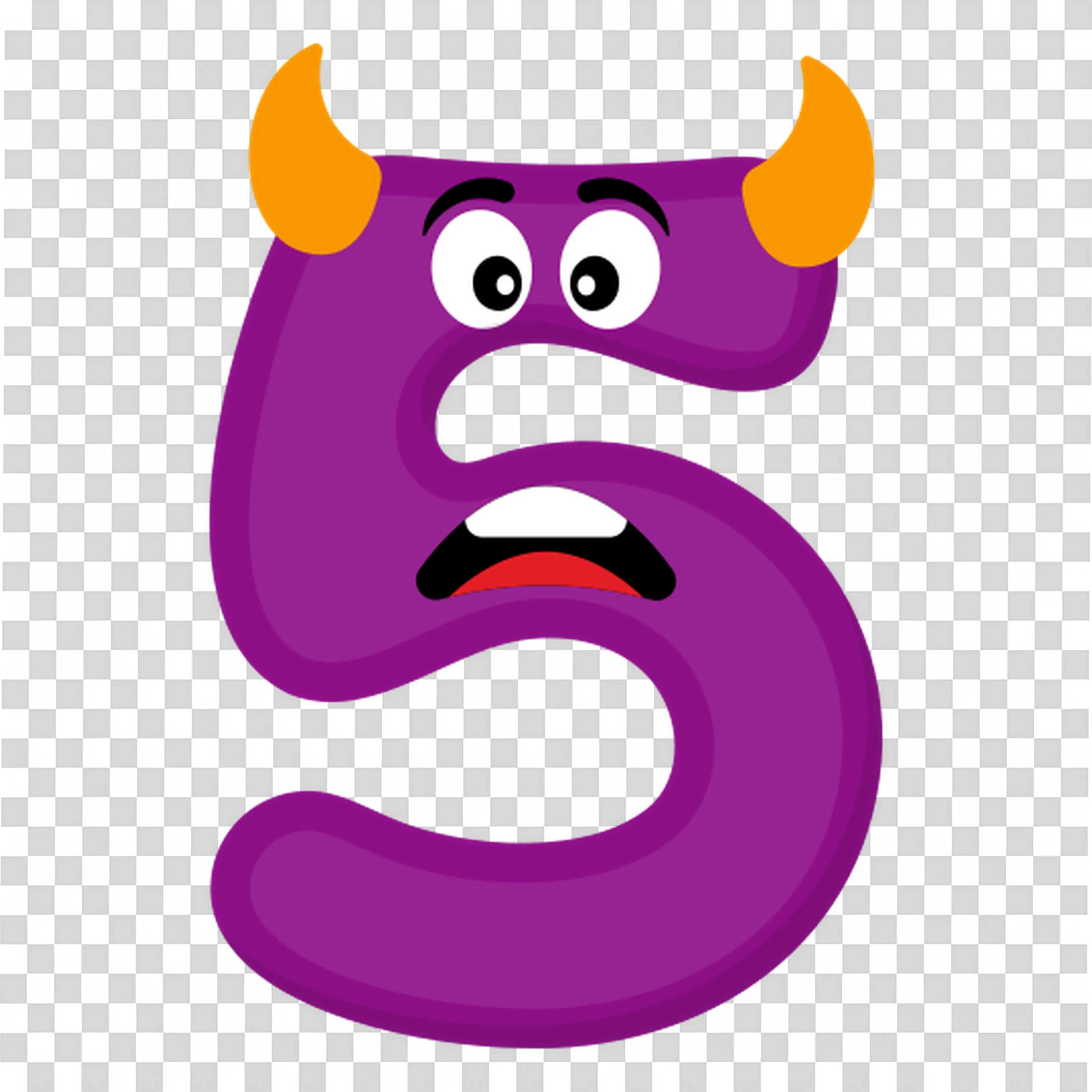 Purple Number Five Monster with Orange Horns Free PNG Image