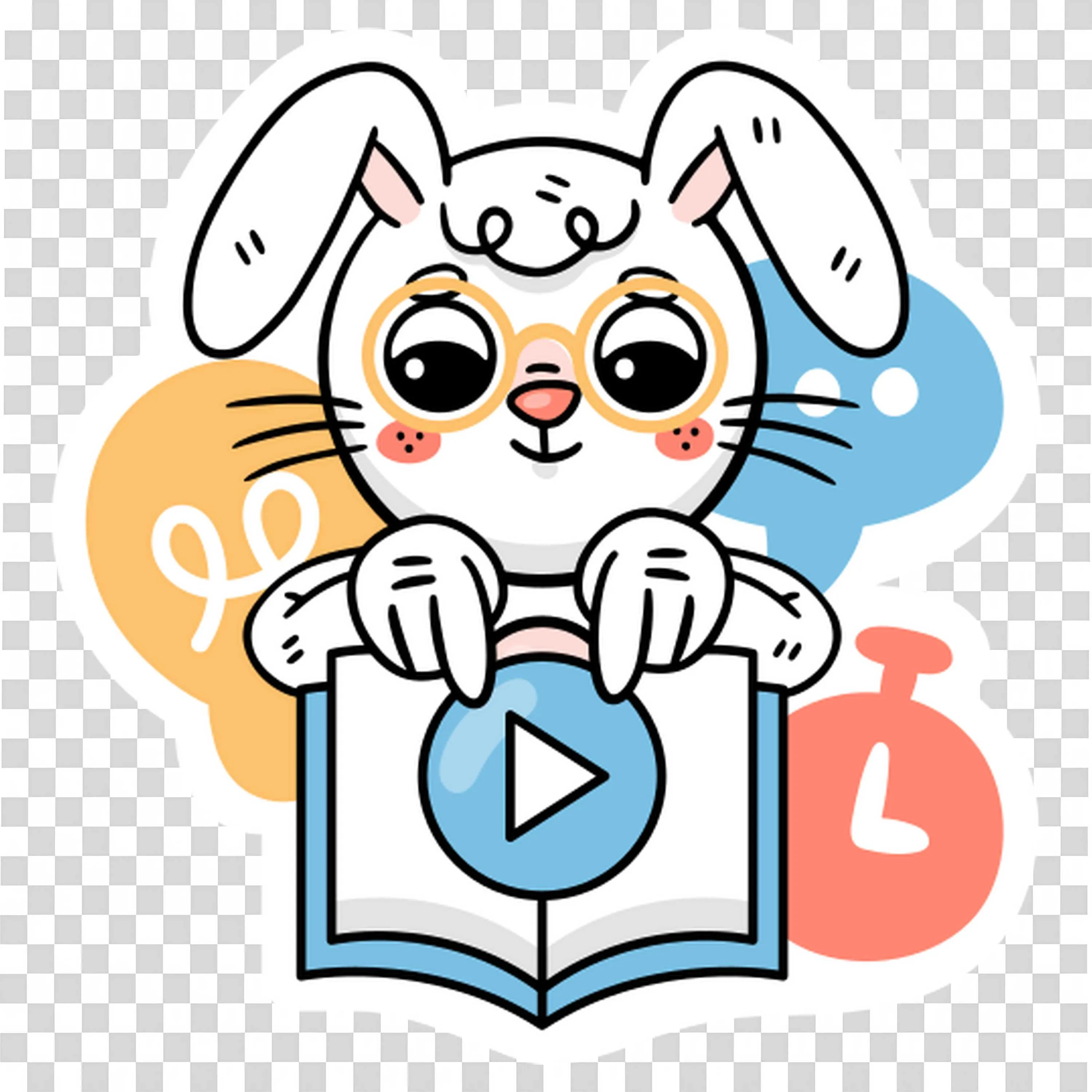 Rabbit Reading a Book and Pointing to a Play Button Icon Png