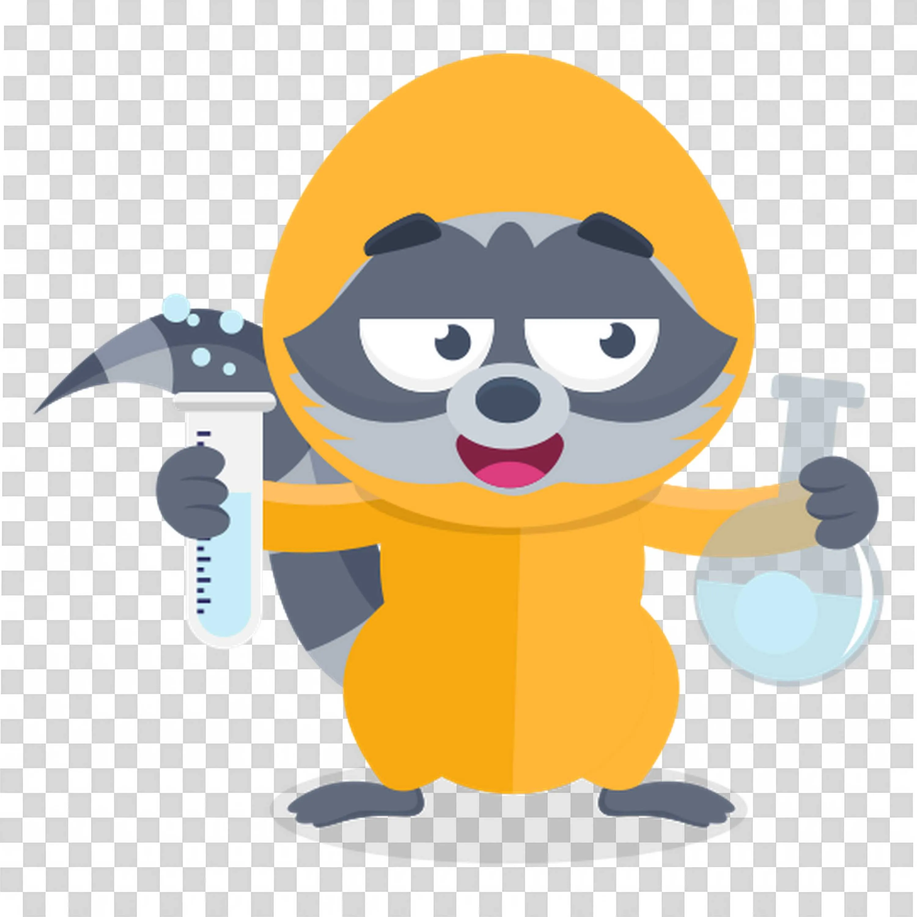 Raccoon in Yellow Hazmat Suit Holding Lab Equipment Tools