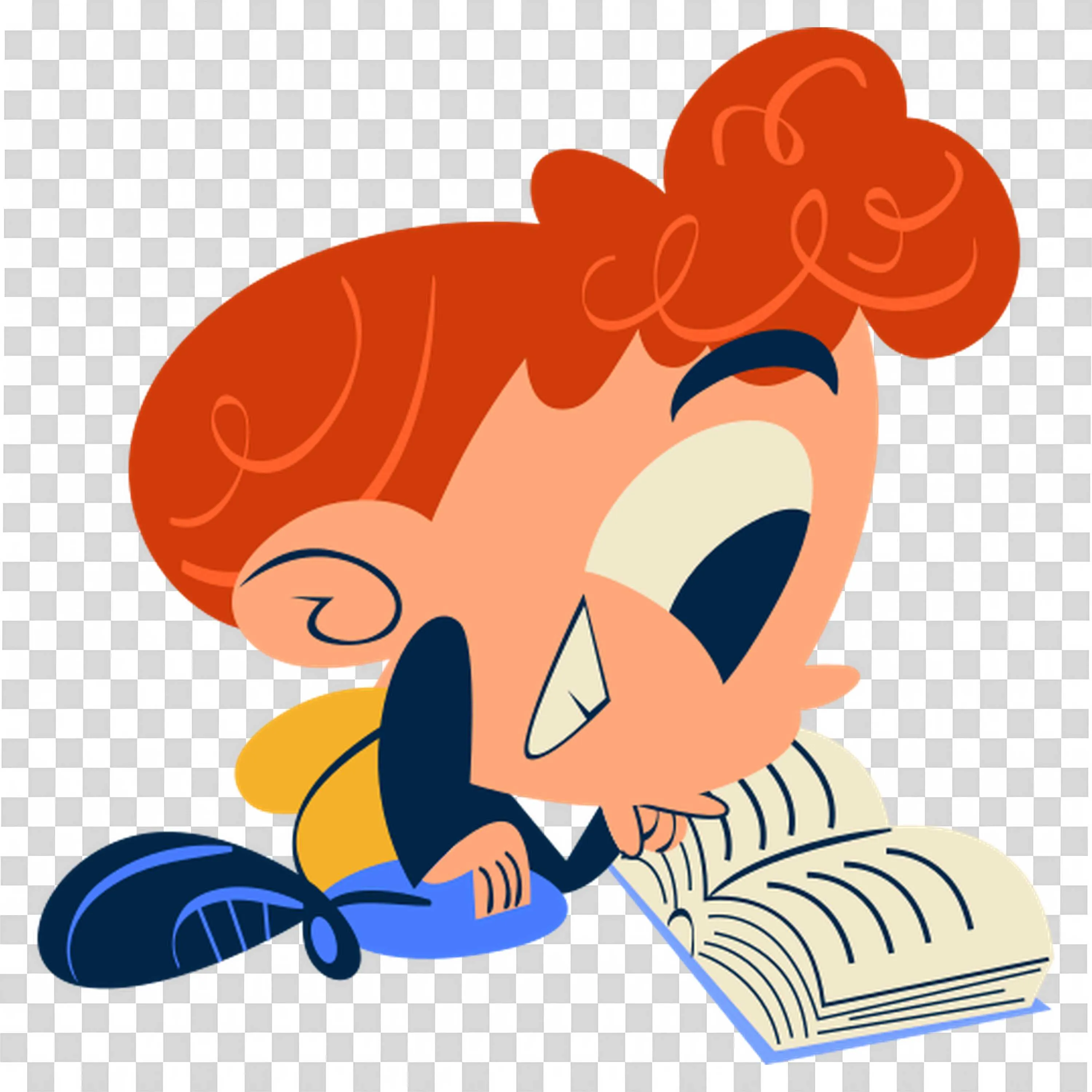 Red Haired Boy Smiling While Reading An Open Book on Floor