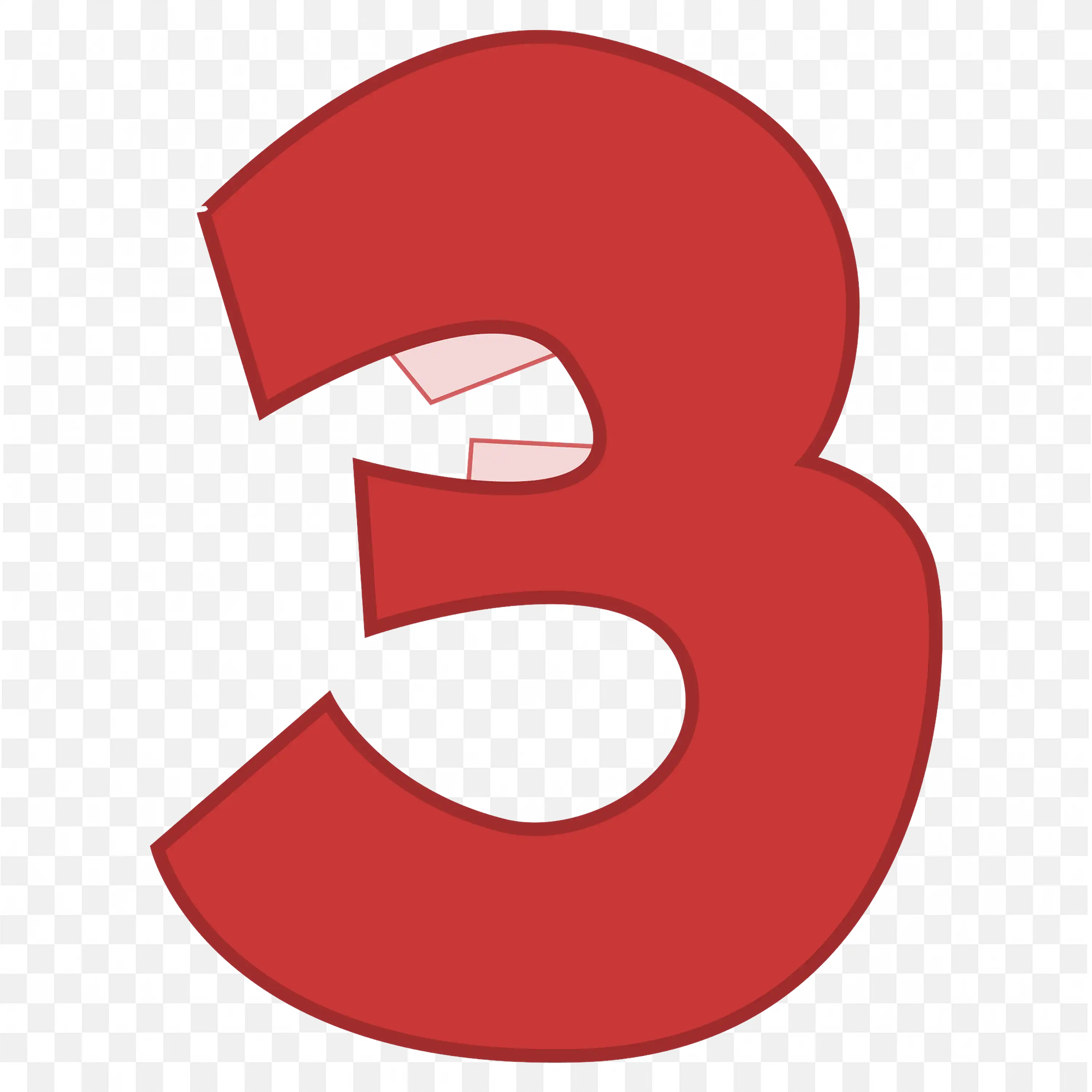 Red Number Three with Teeth Inside like a Mouth PNG Free