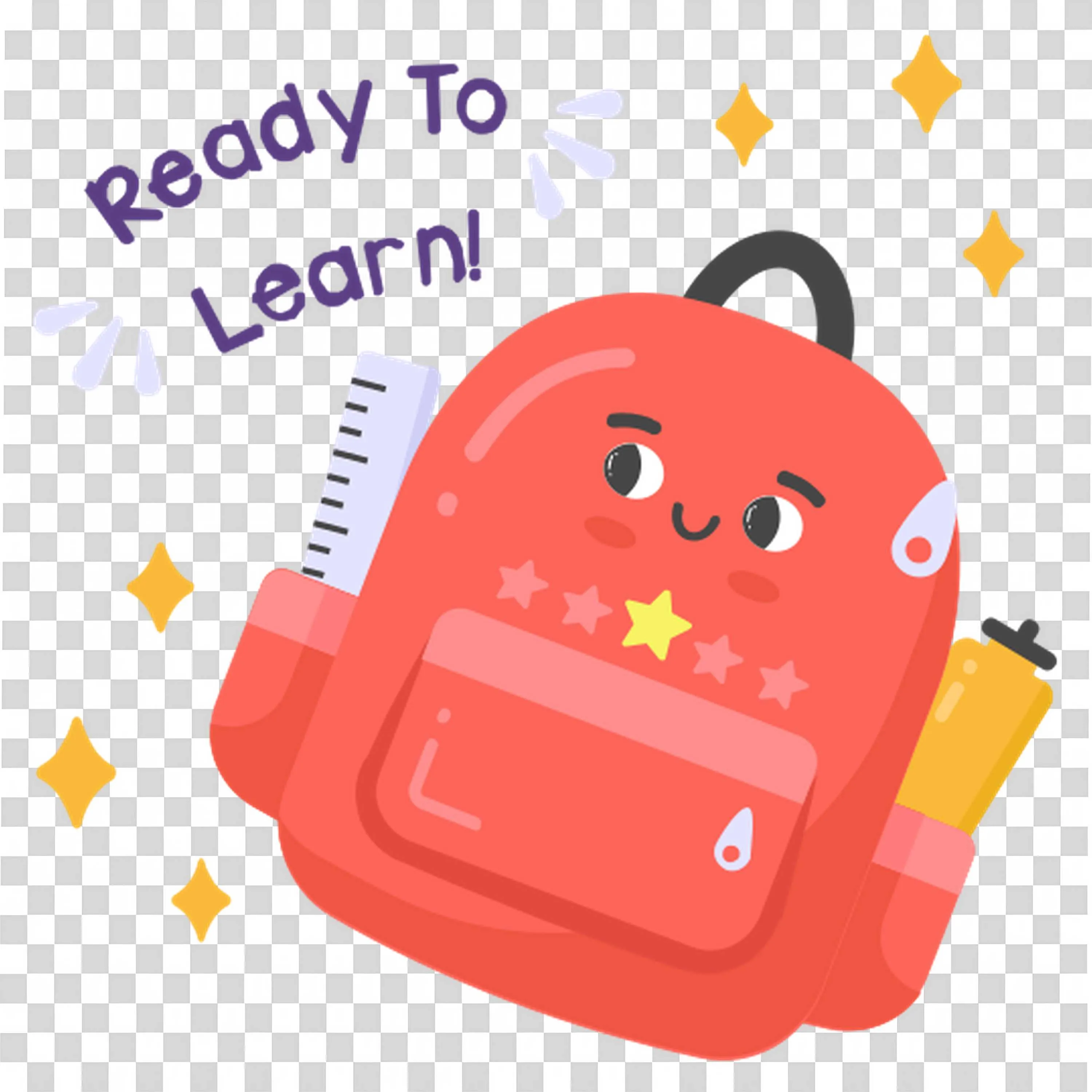 Red School Backpack with Ready to Learn Text PNG Image