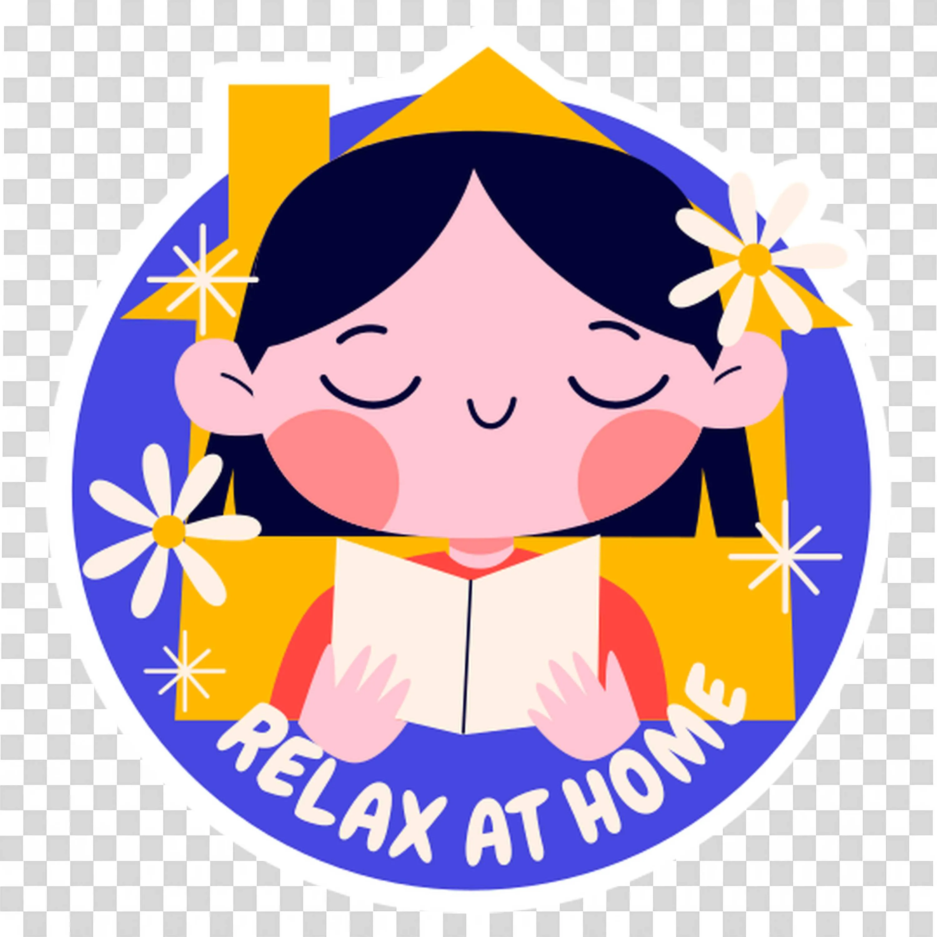 Relax at Home Reading Book Cute Girl Graphic Design Png