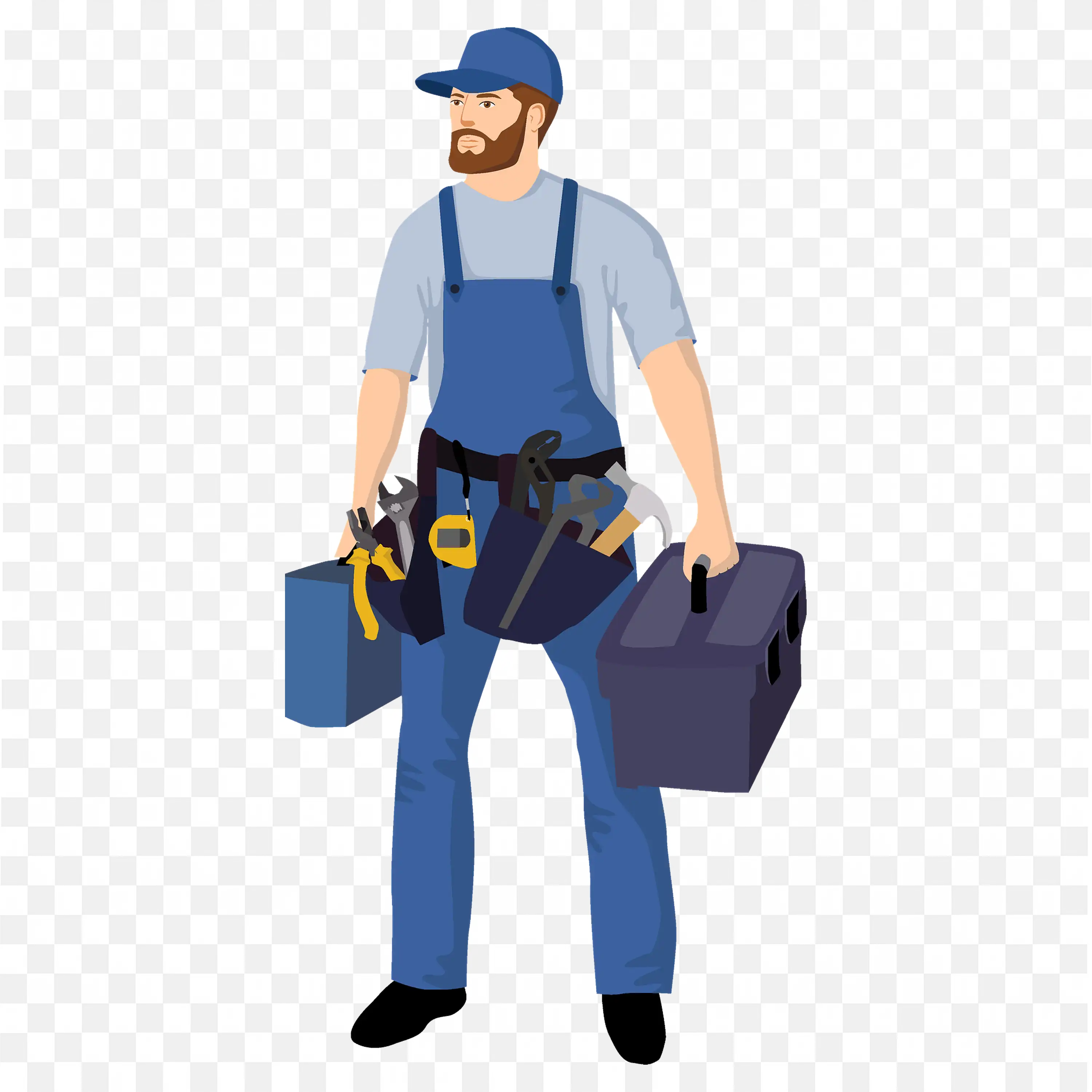 Repairman with Tools and Toolbox in Hand Free PNG