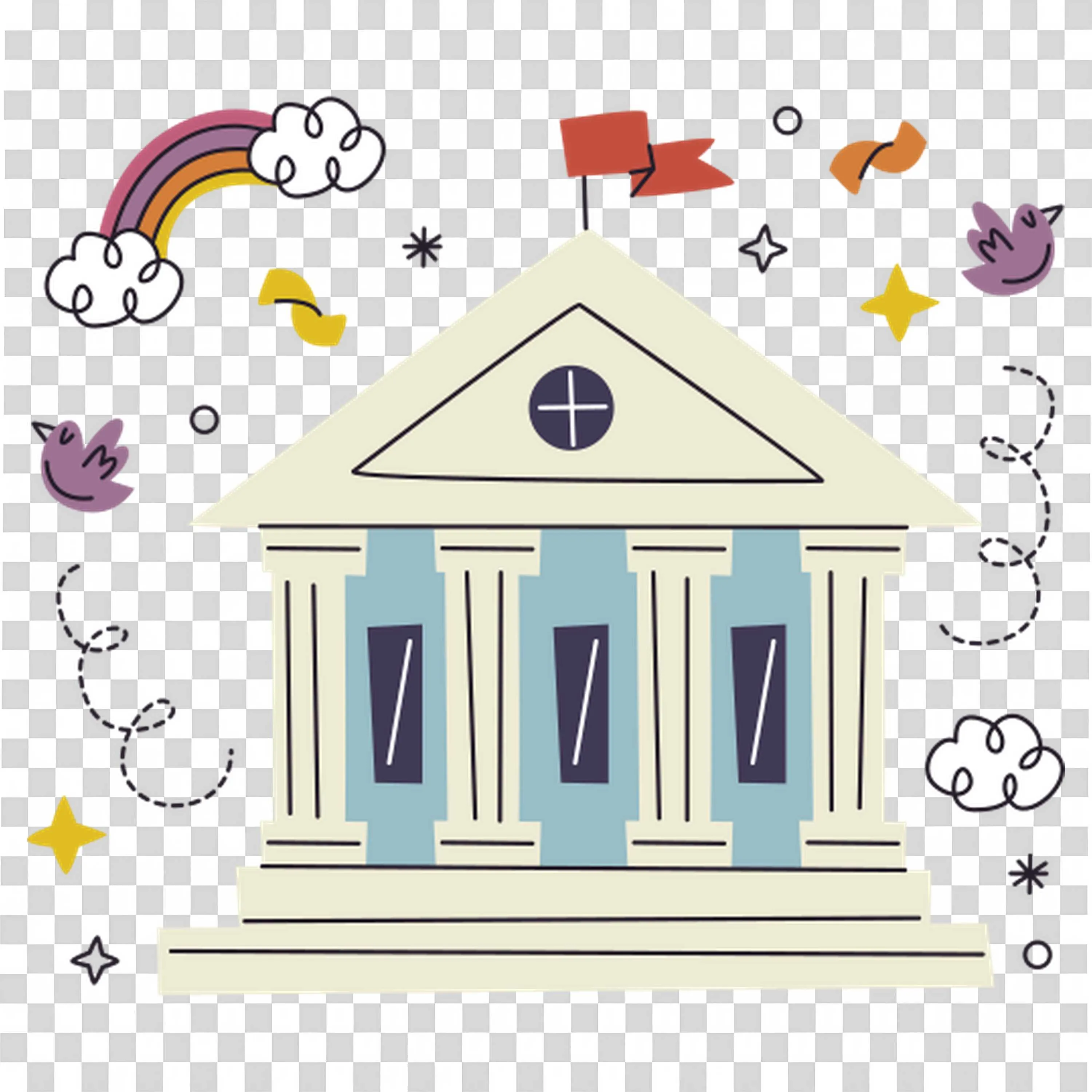 Representation Of a School Building with Playful Decorations