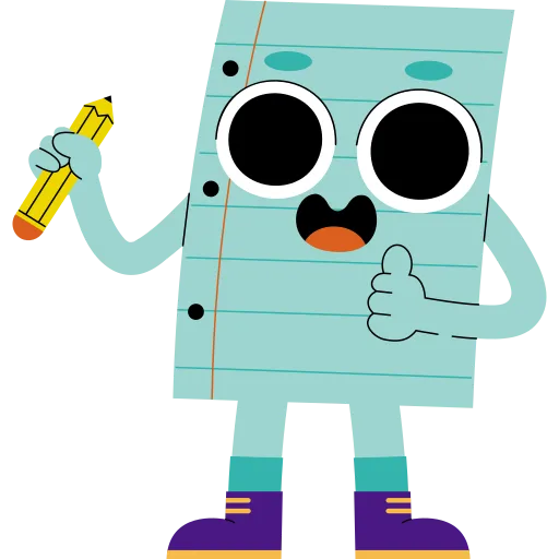 Robot Holding Pencil with Smile and Light Blue Body