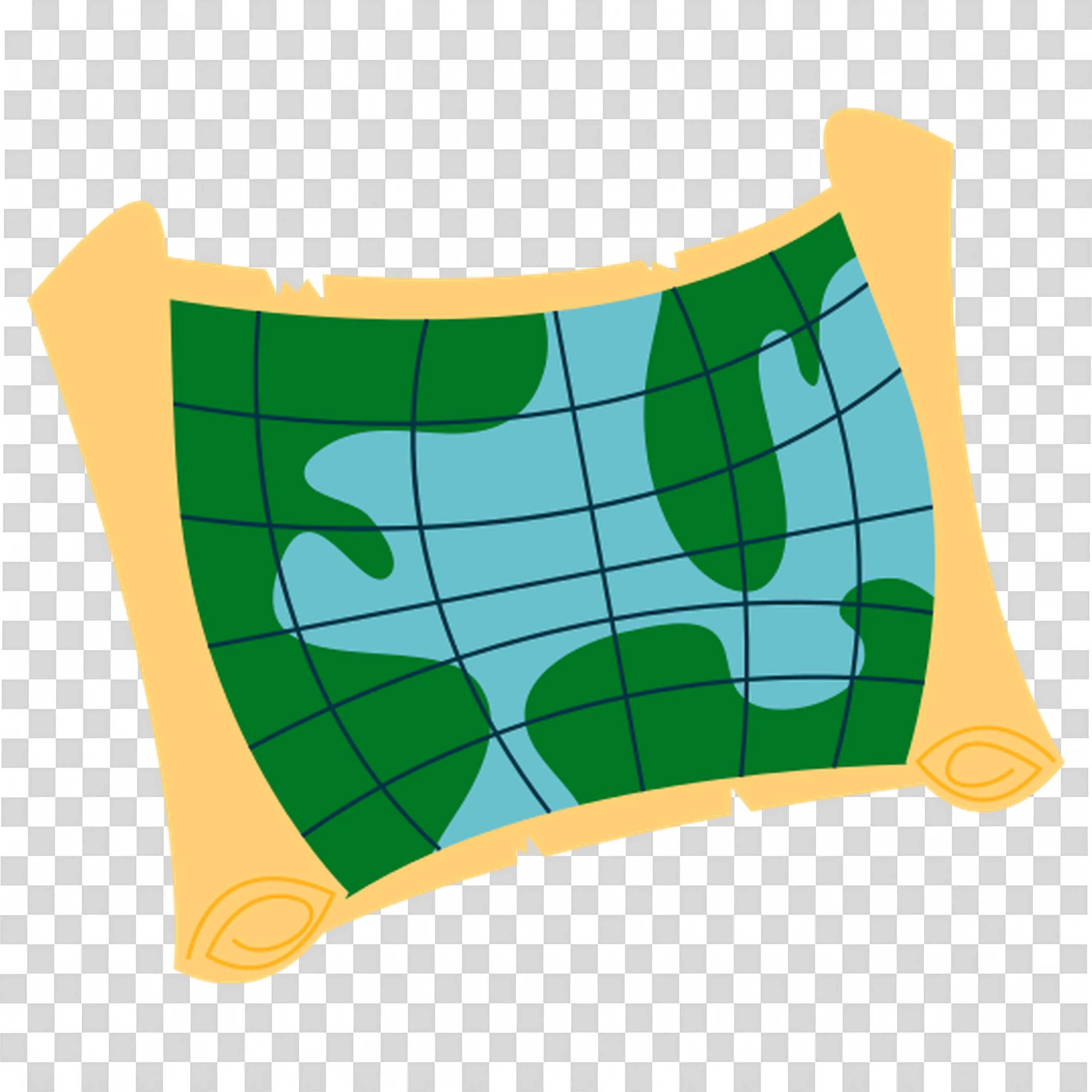 Rolled World Map Scroll in Colourful Flat Cartoon Style