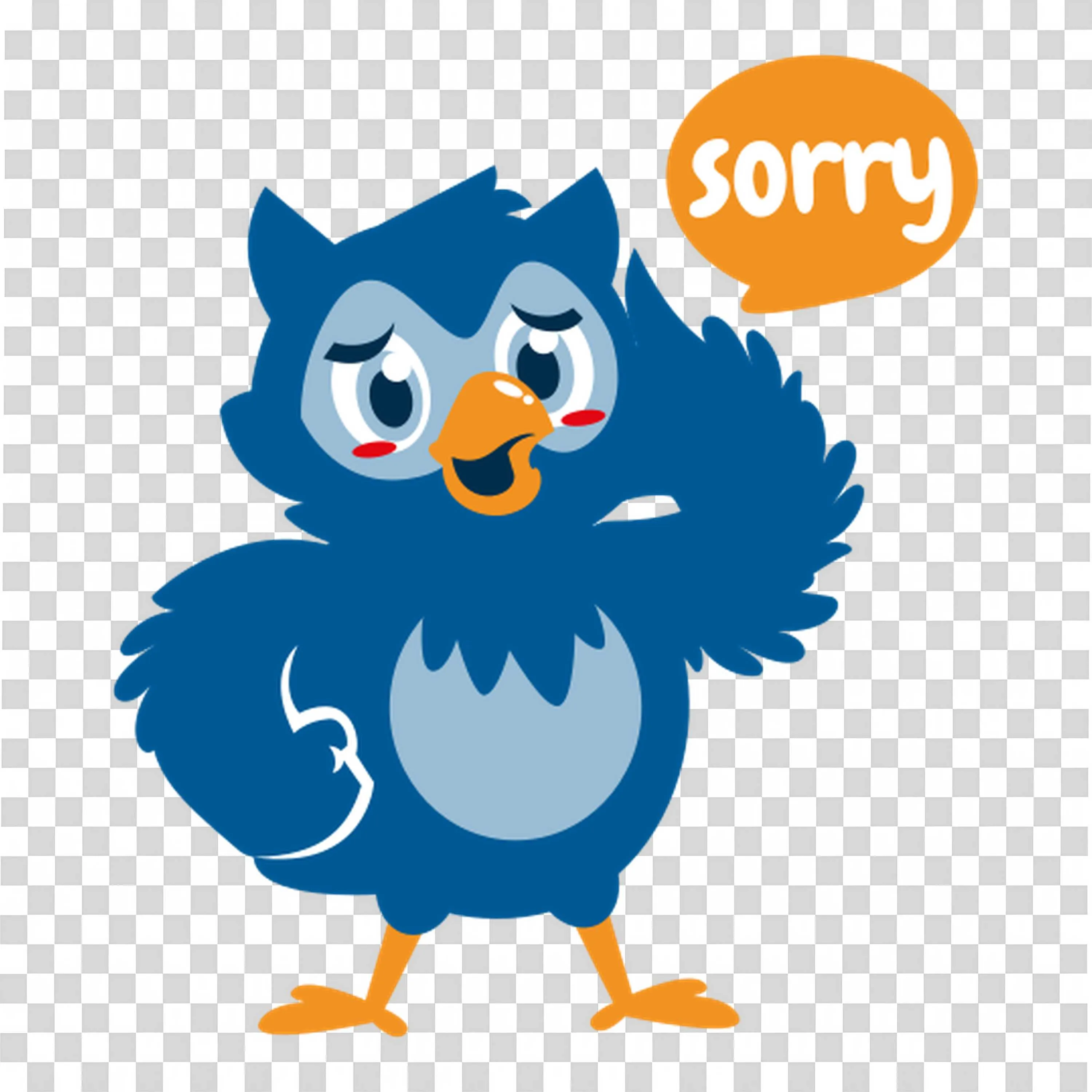Sad Blue Owl Saying Sorry with Speech Bubble Clipart Png