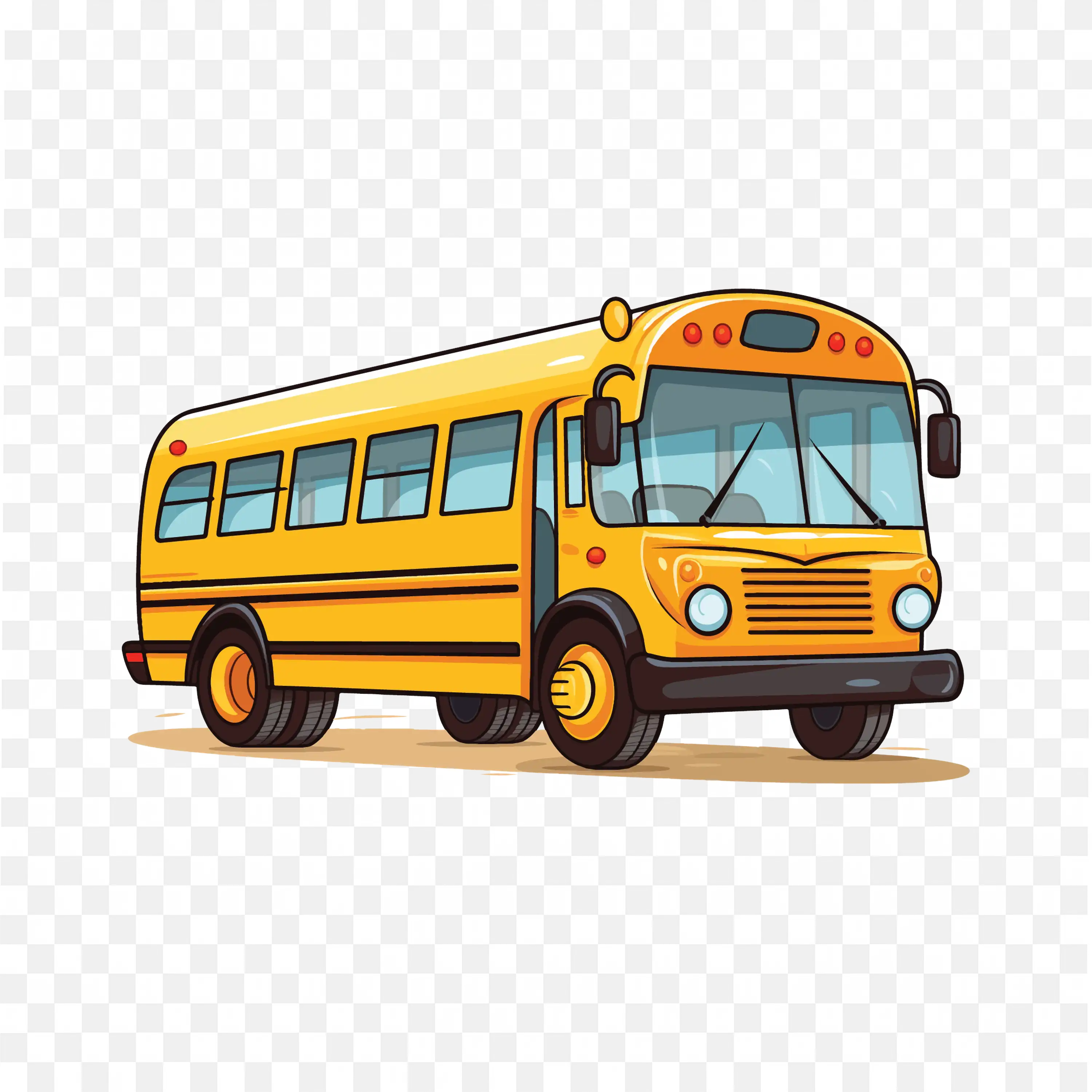 School Bus with Open Door and Windows with Rounded Headlights