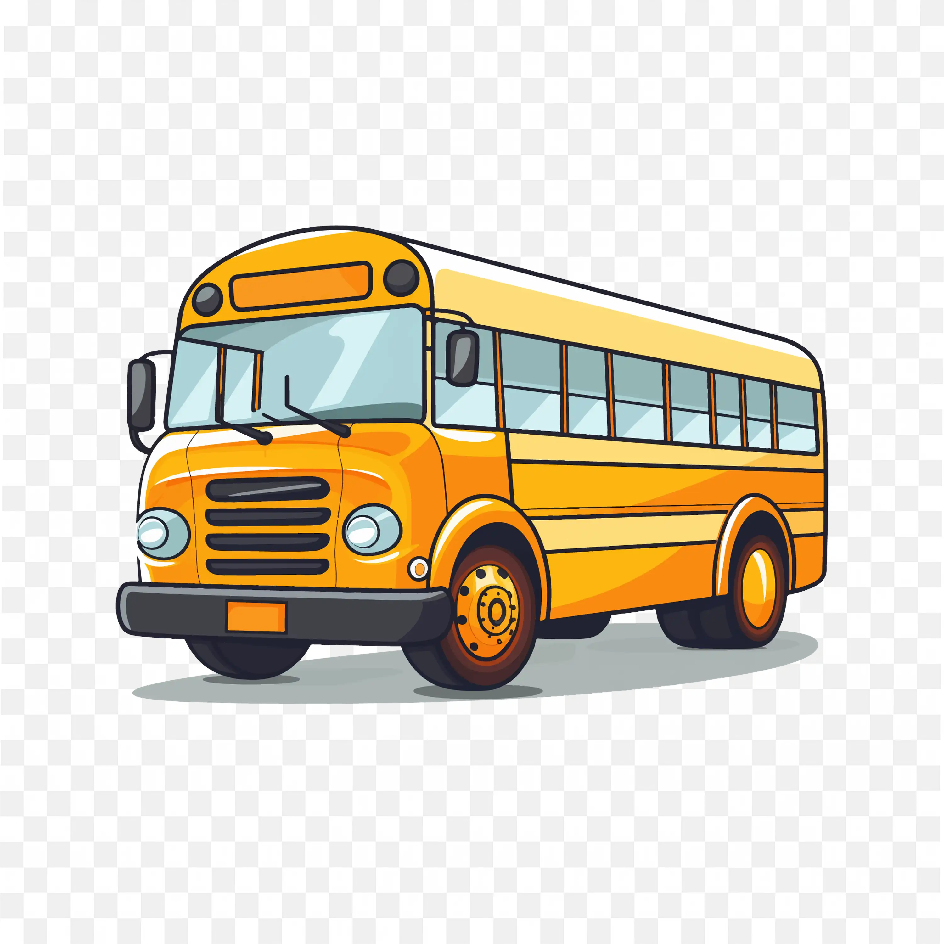 School Bus with Orange Tyres and a Large Window and Stripes