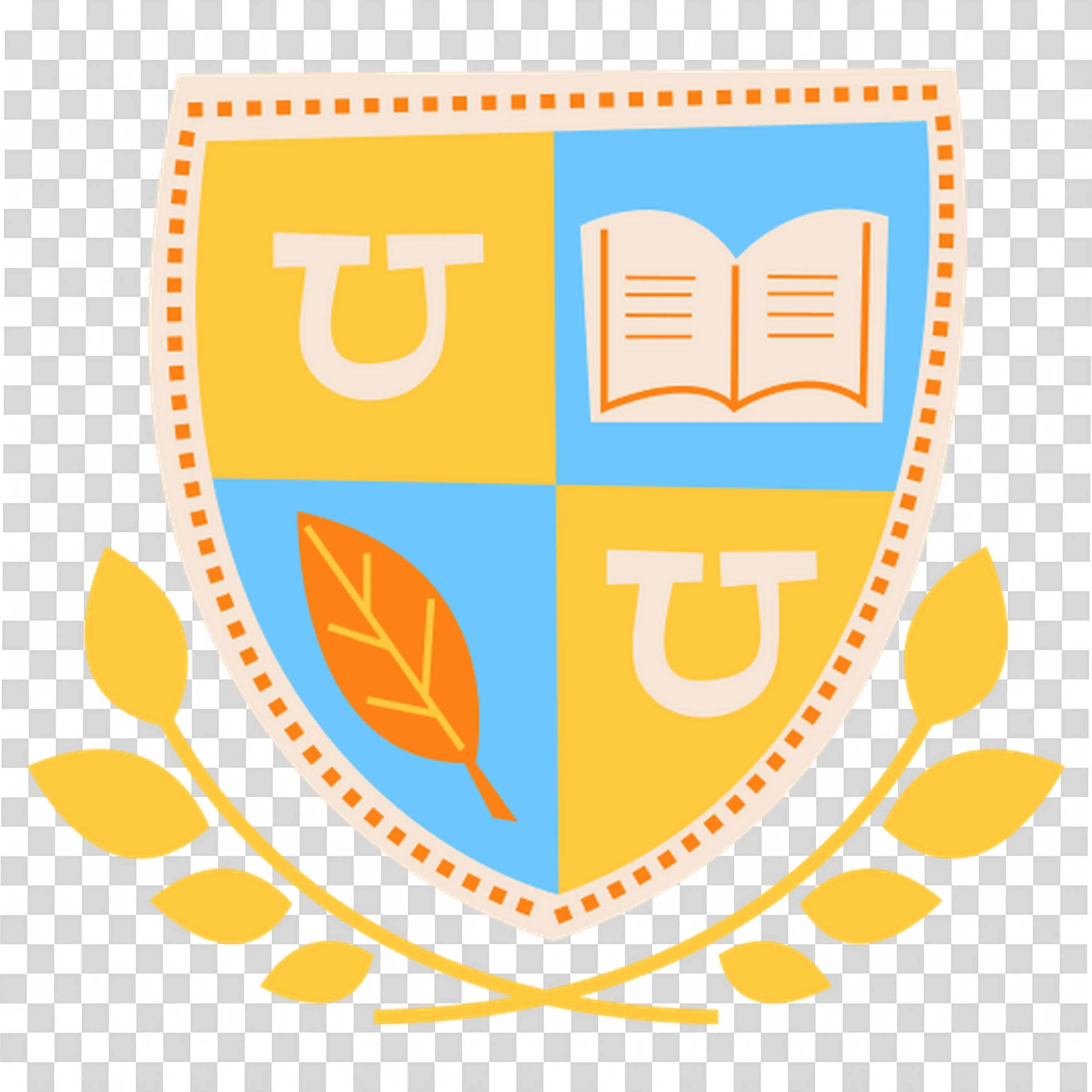 School Emblem with Book Leaf and Letters Shield Design Png