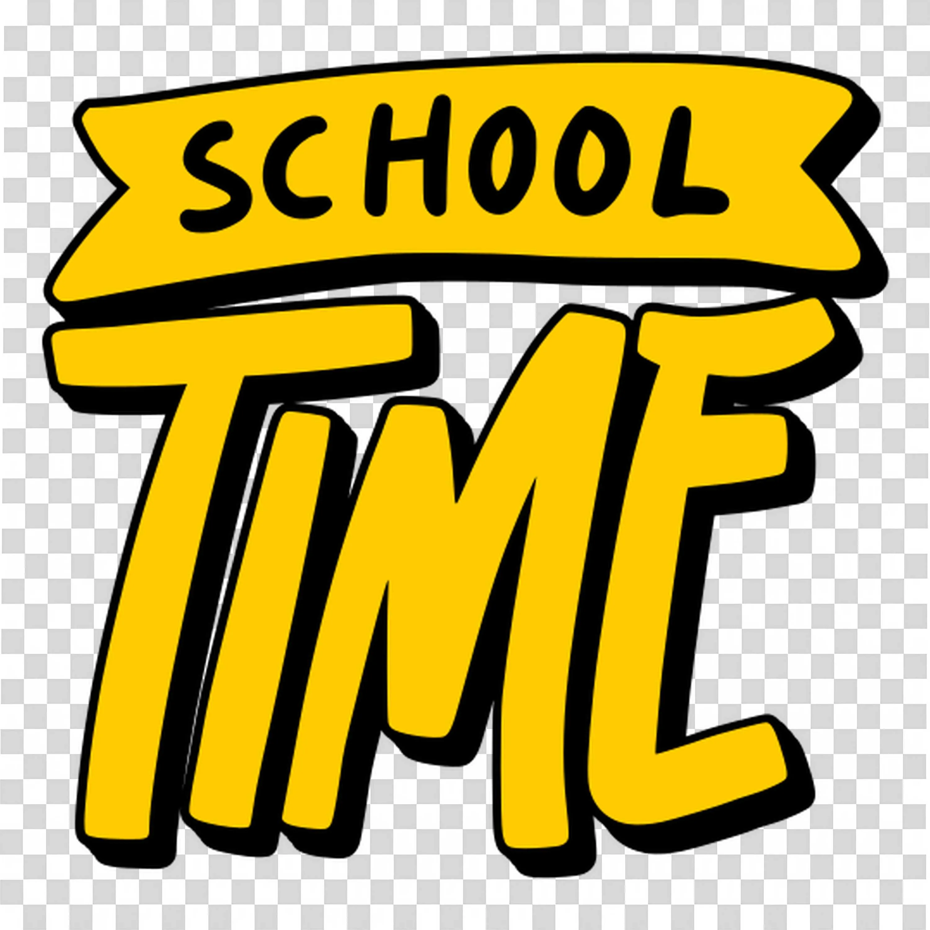 School Time Handwritten Yellow and Black Banner Text Png