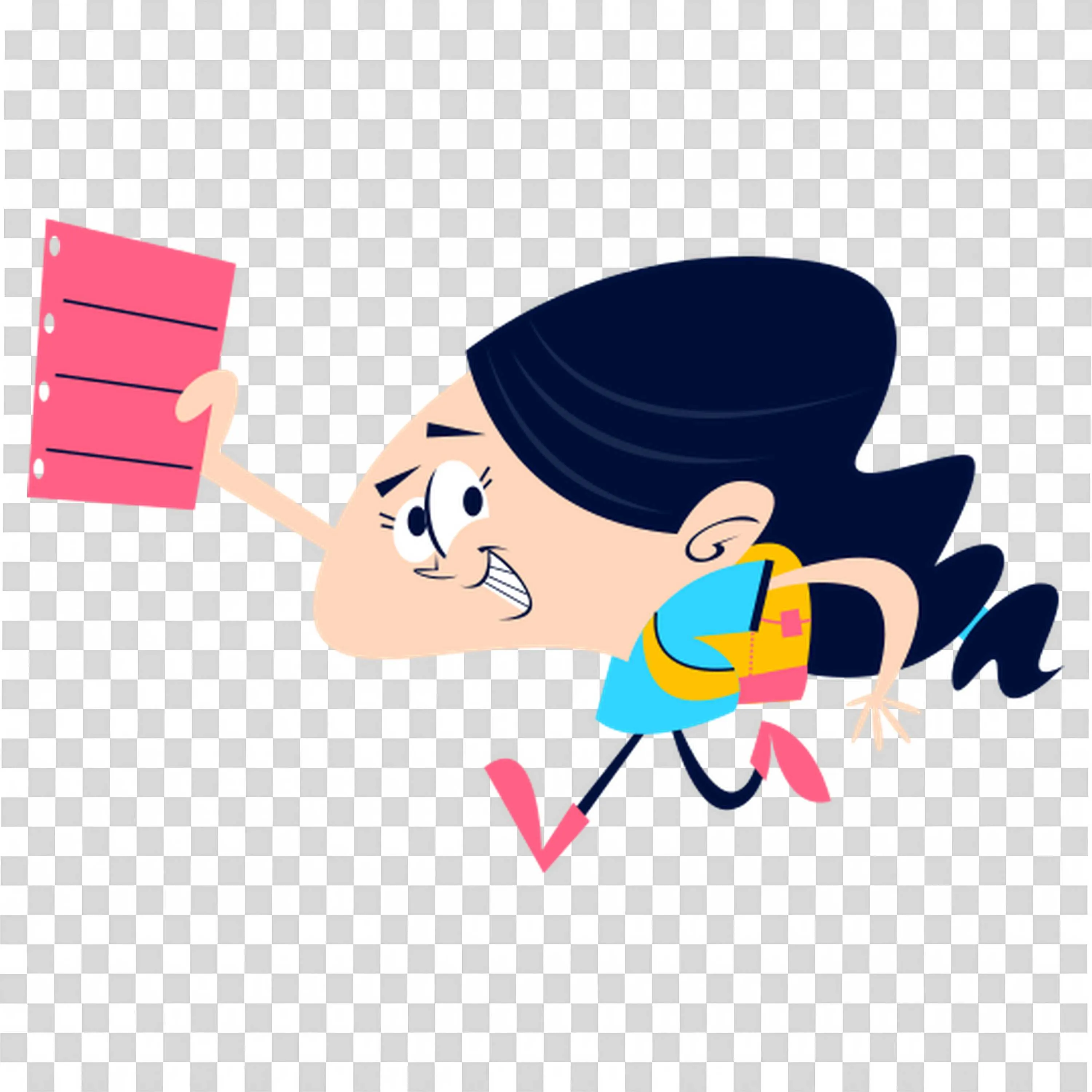 Schoolgirl Running with Paper and a Backpack Clipart Image