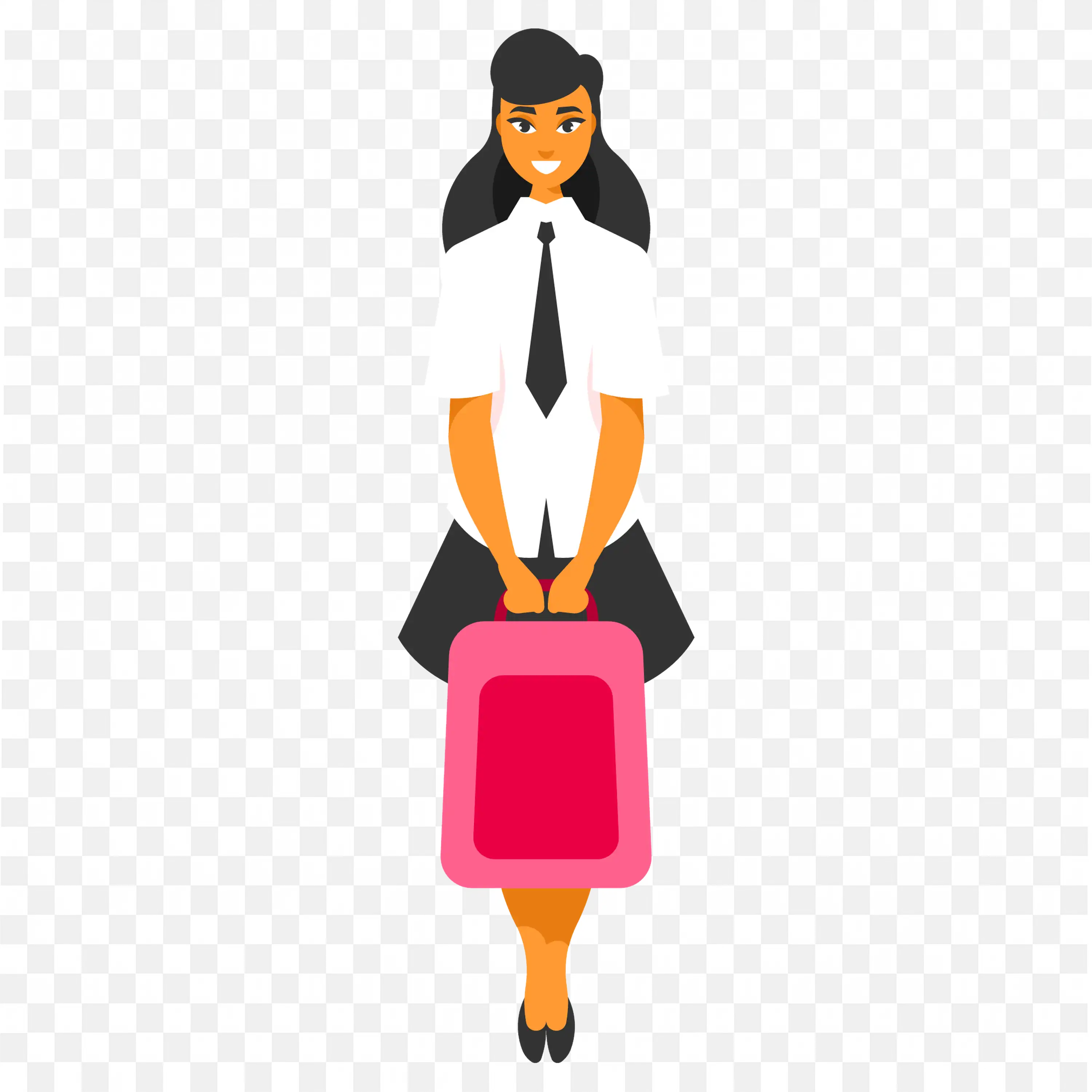 Schoolgirl in Uniform and a Pink Backpack Cartoon PNG