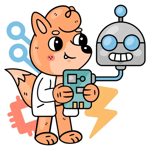 Science Fox with Robot for Technology Education PNG