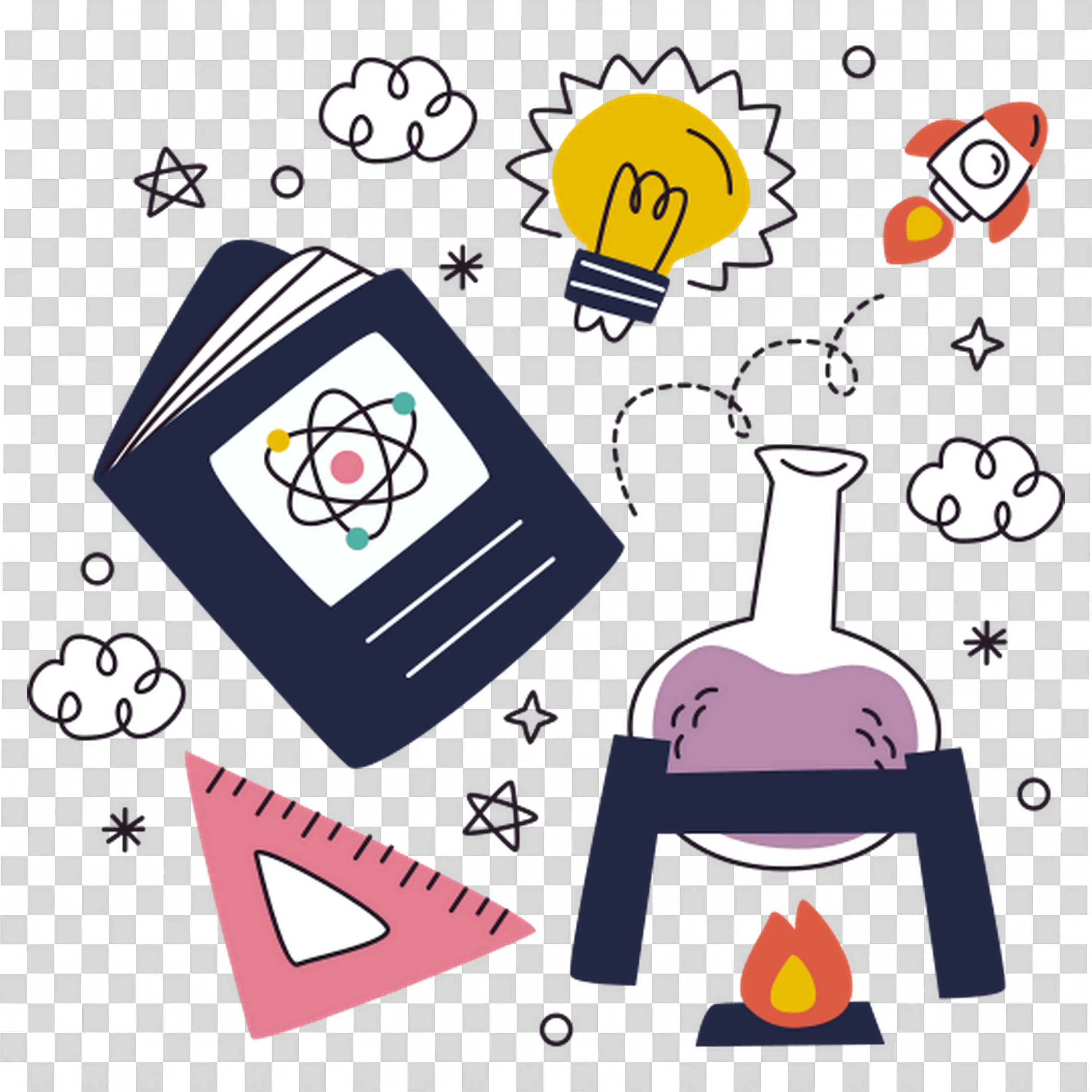 Science Icons with a Book Flask and Creative Education Art