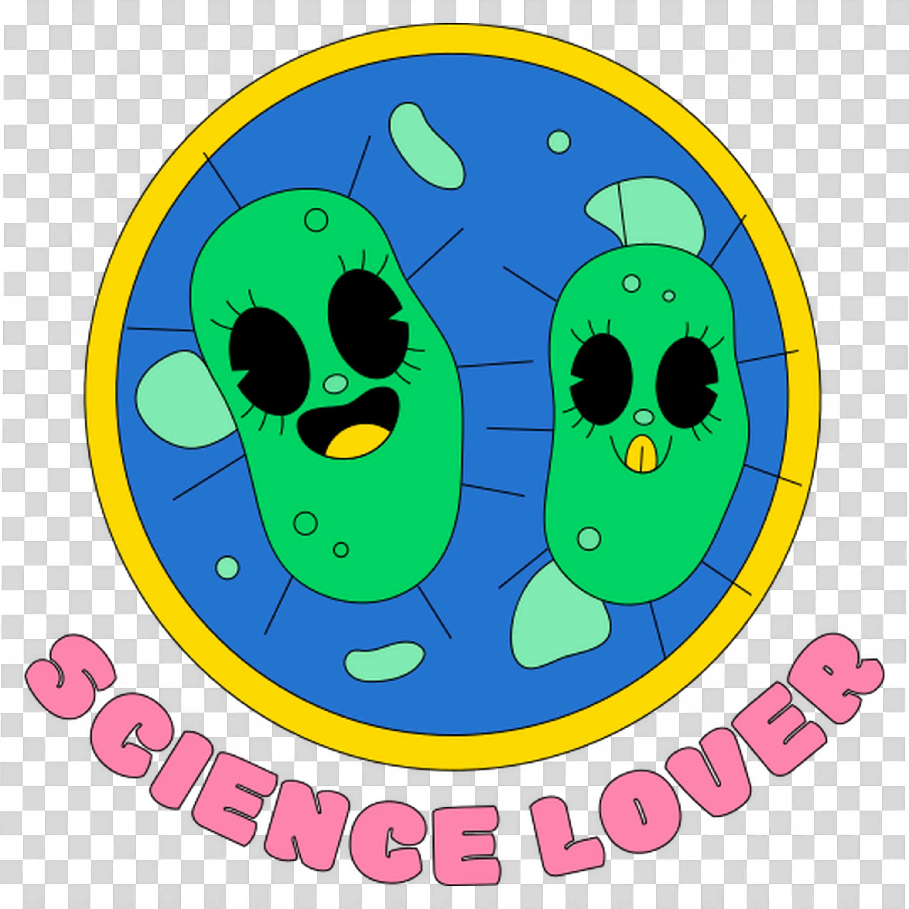 Science Lover Text Badge with Cute Green Microbes Free Png