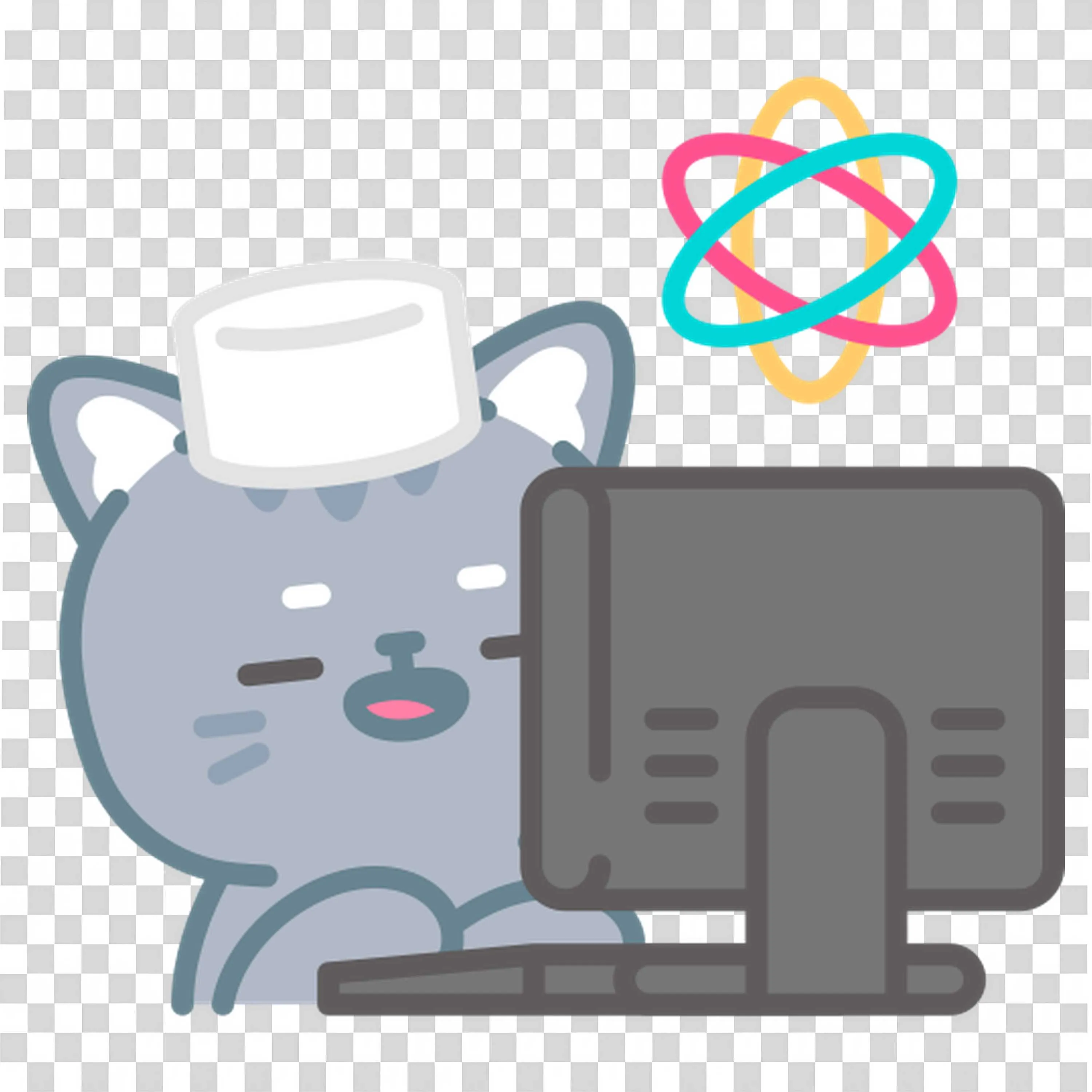 Scientist Cat Working on a Computer with Atom Symbol Art