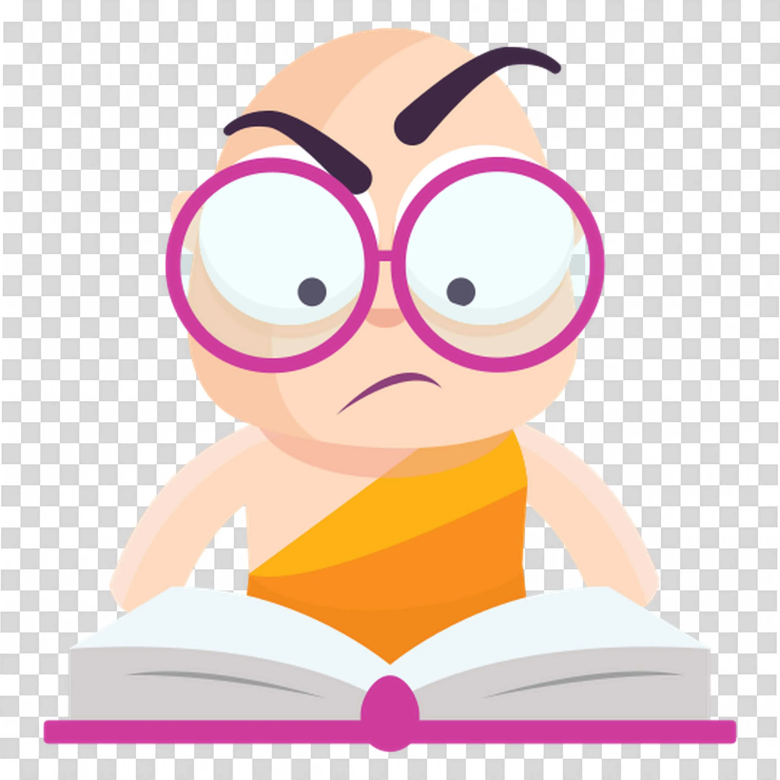 Serious Monk Reading a Book with Glasses Free PNG Image