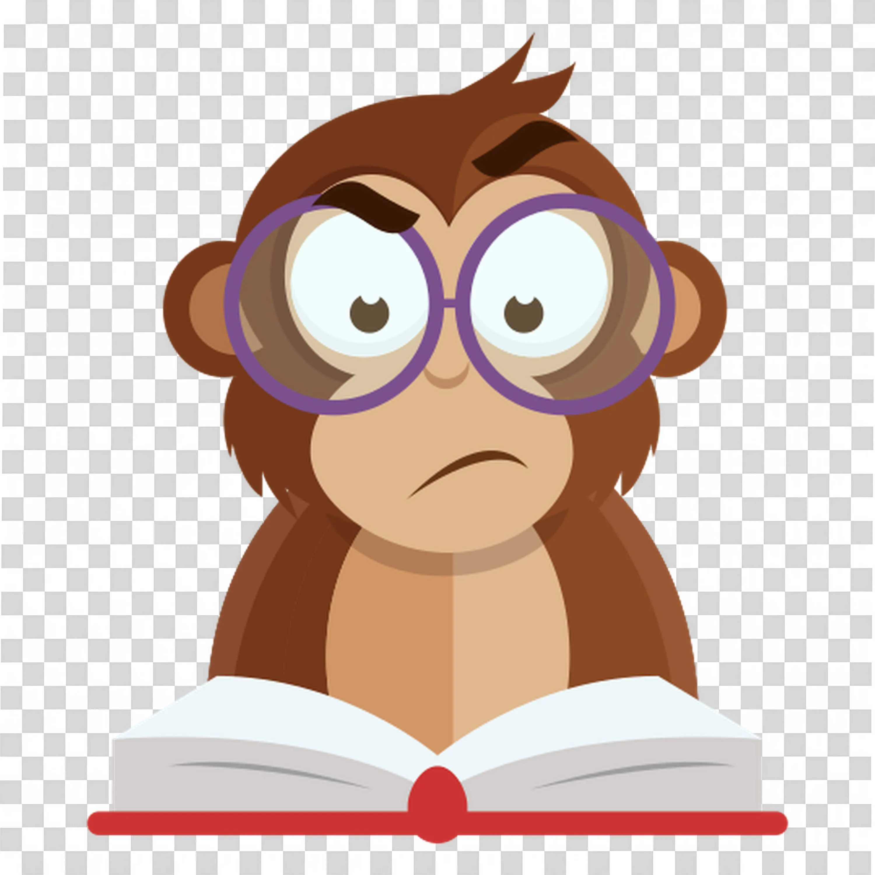 Serious Monkey with Glasses Reading a Book with Focus Png
