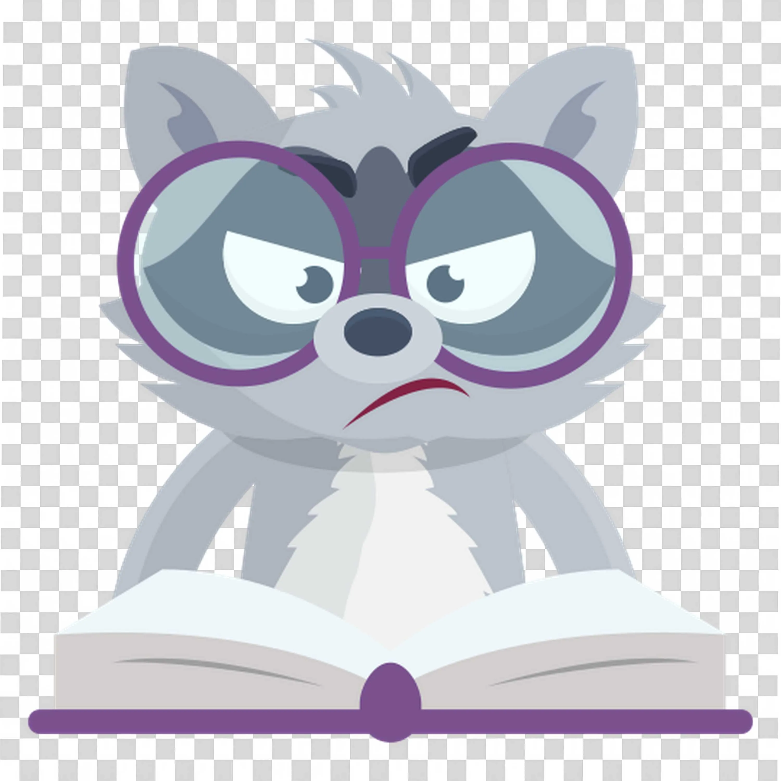 Serious Raccoon Wearing Glasses Reading An Open Book Png