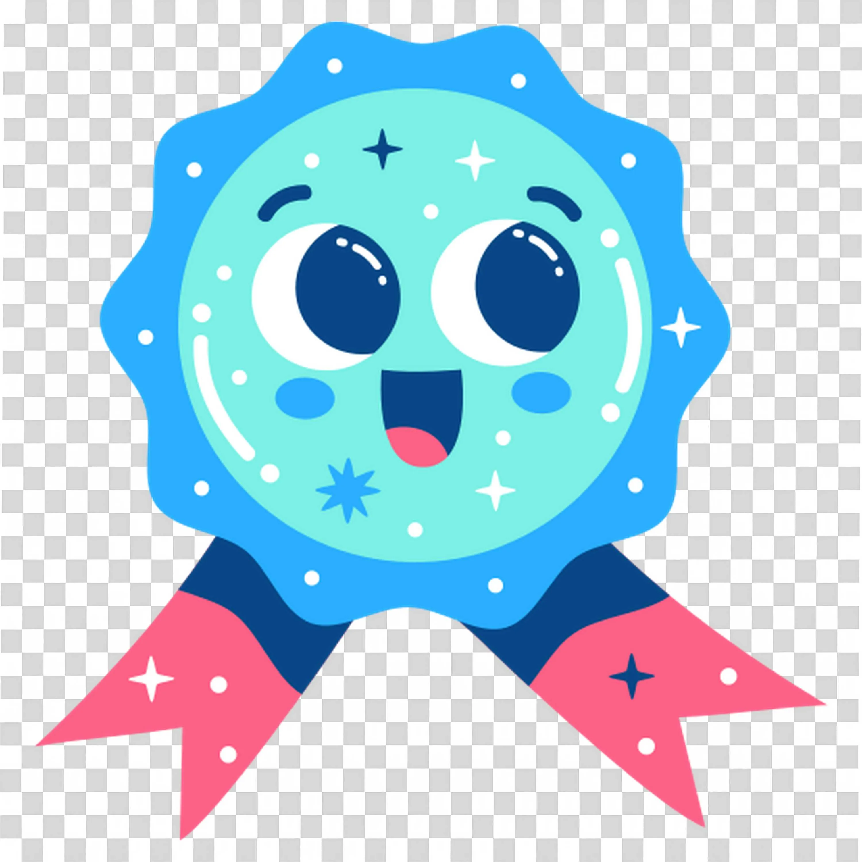 Shining Blue Badge with Red and Blue Ribbon at the Bottom