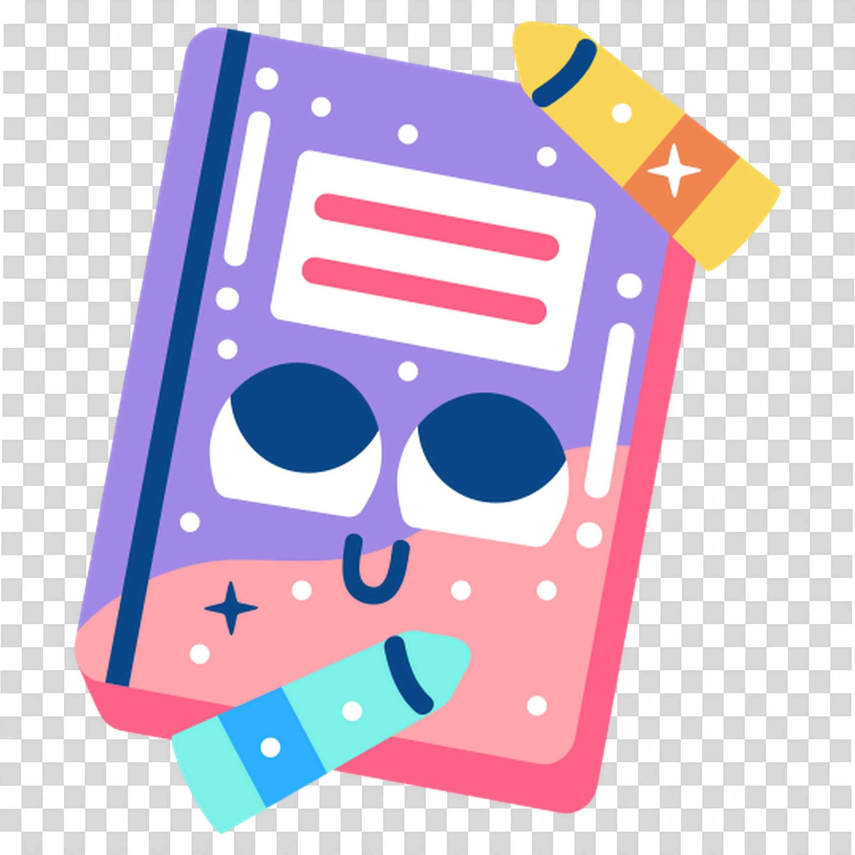 Shining Cute Notebook with Two Crayons Free Hd PNG Image
