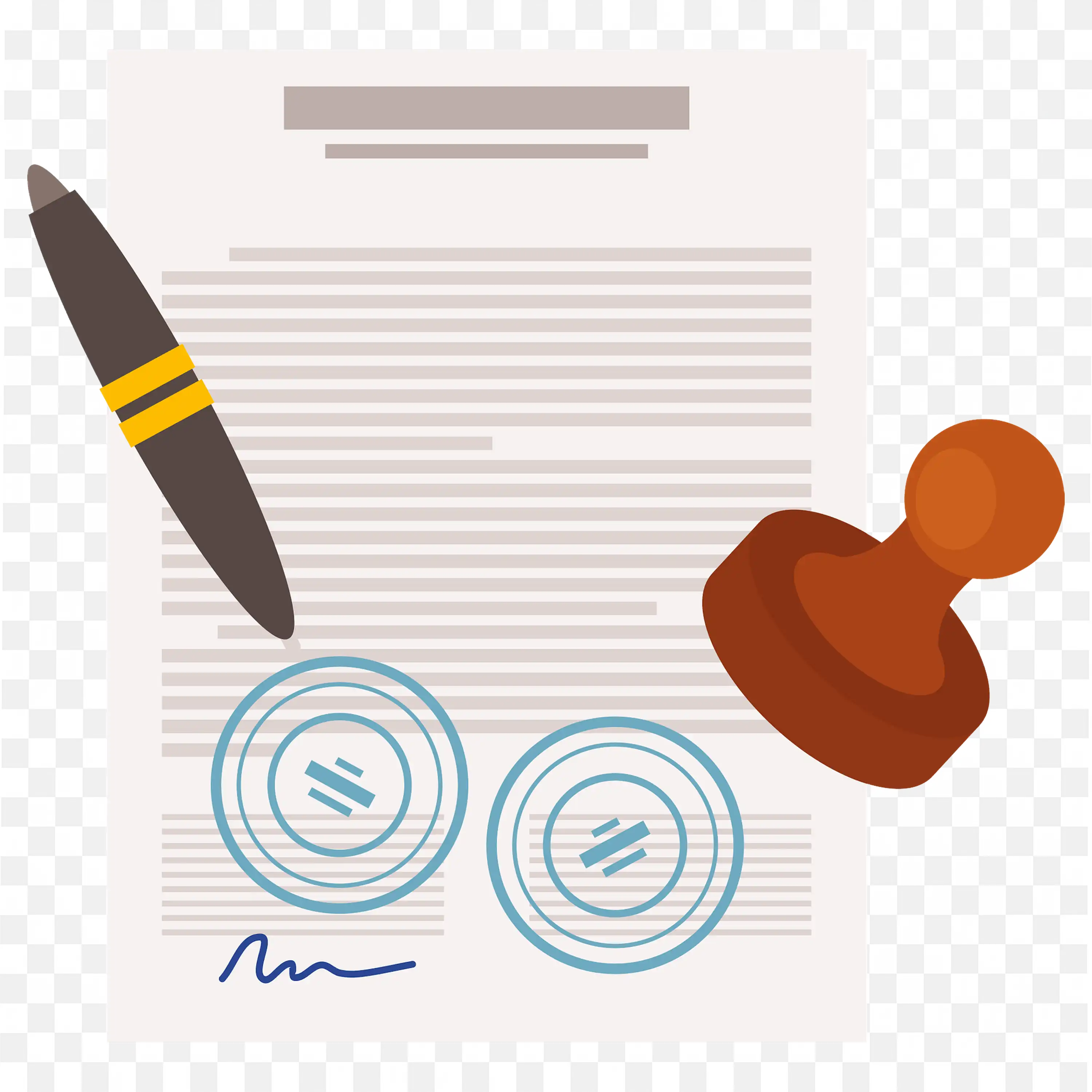 Signed and Stamped Document with Pen and Seal Free PNG