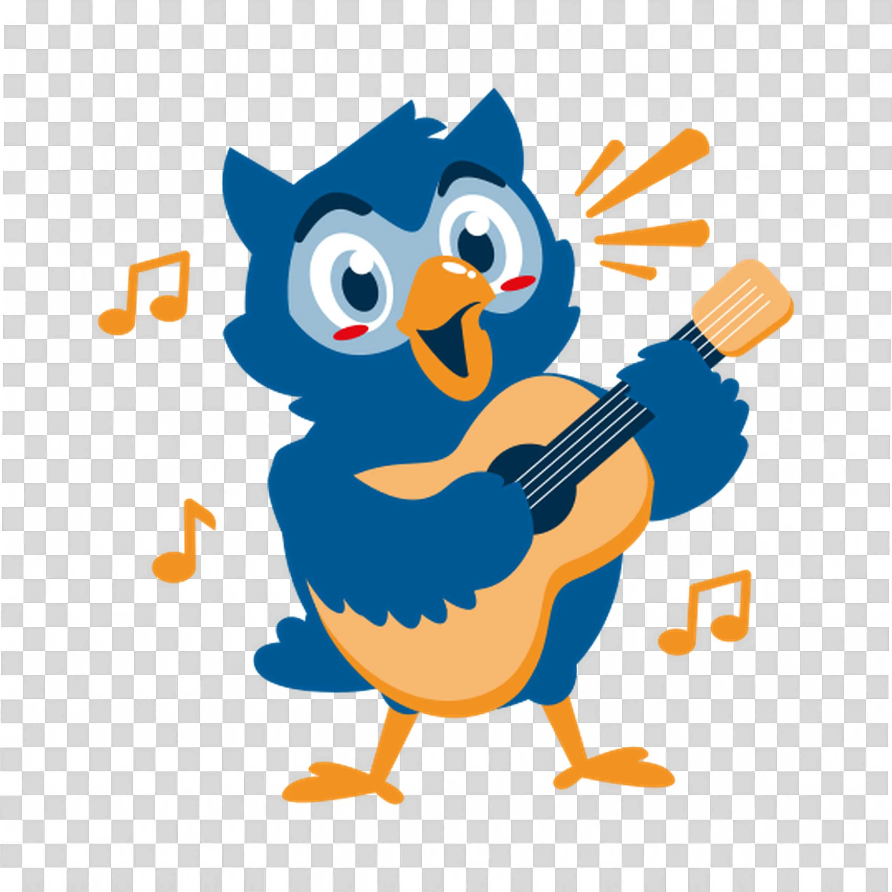 Singing Bird Playing Guitar with Musical Notes Around Png