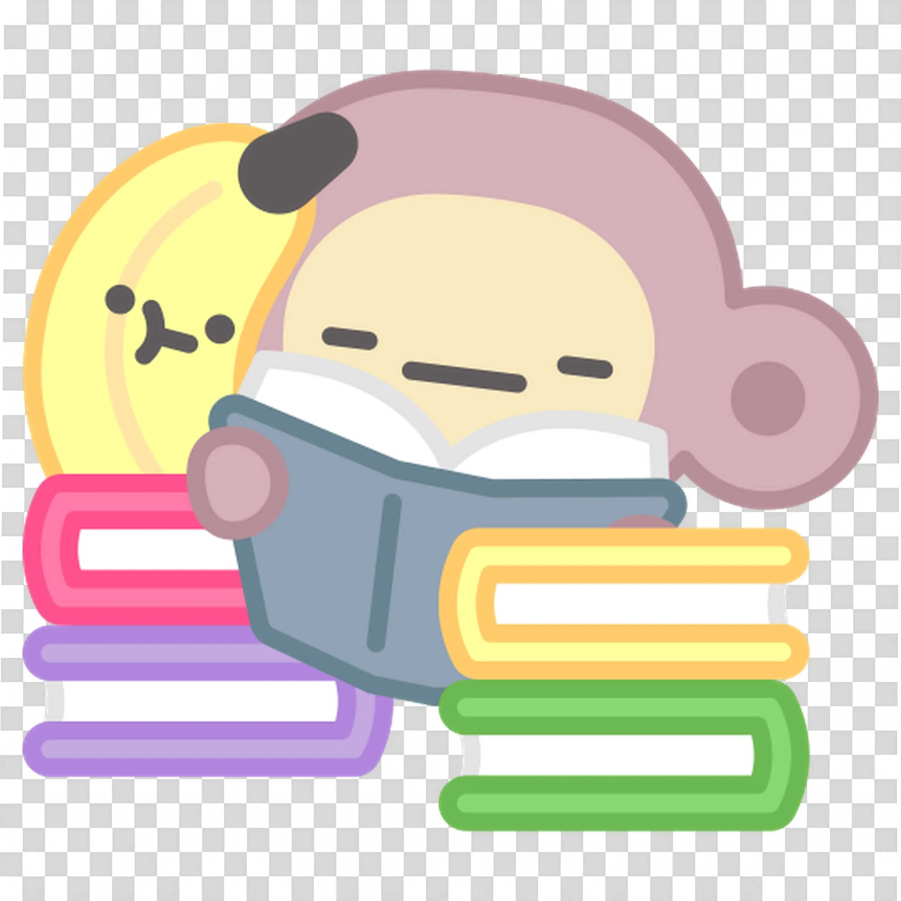 Sleepy Monkey Leaning on Colourful Stacked School Books