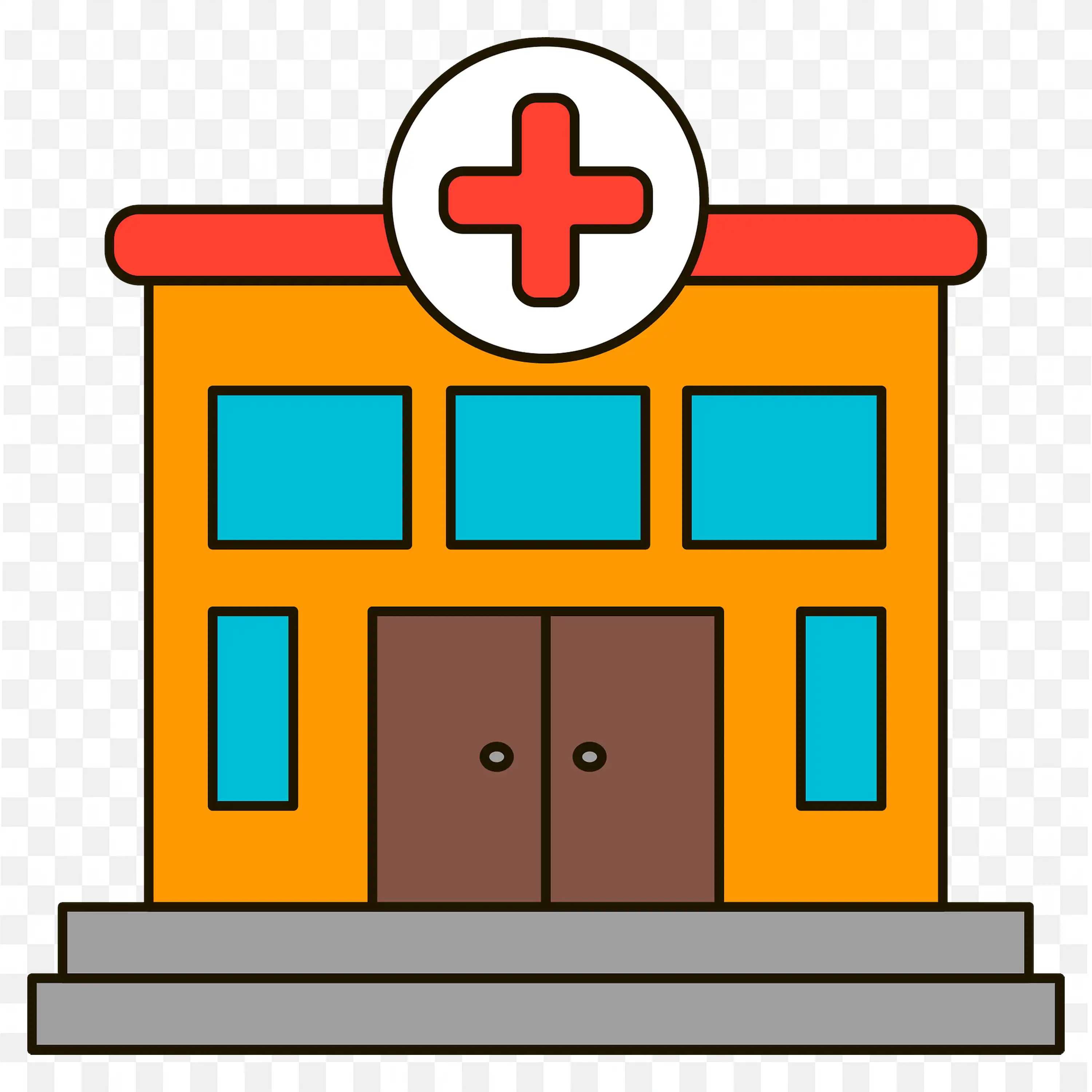 Small Hospital Illustration with Cross Icon PNG for Free