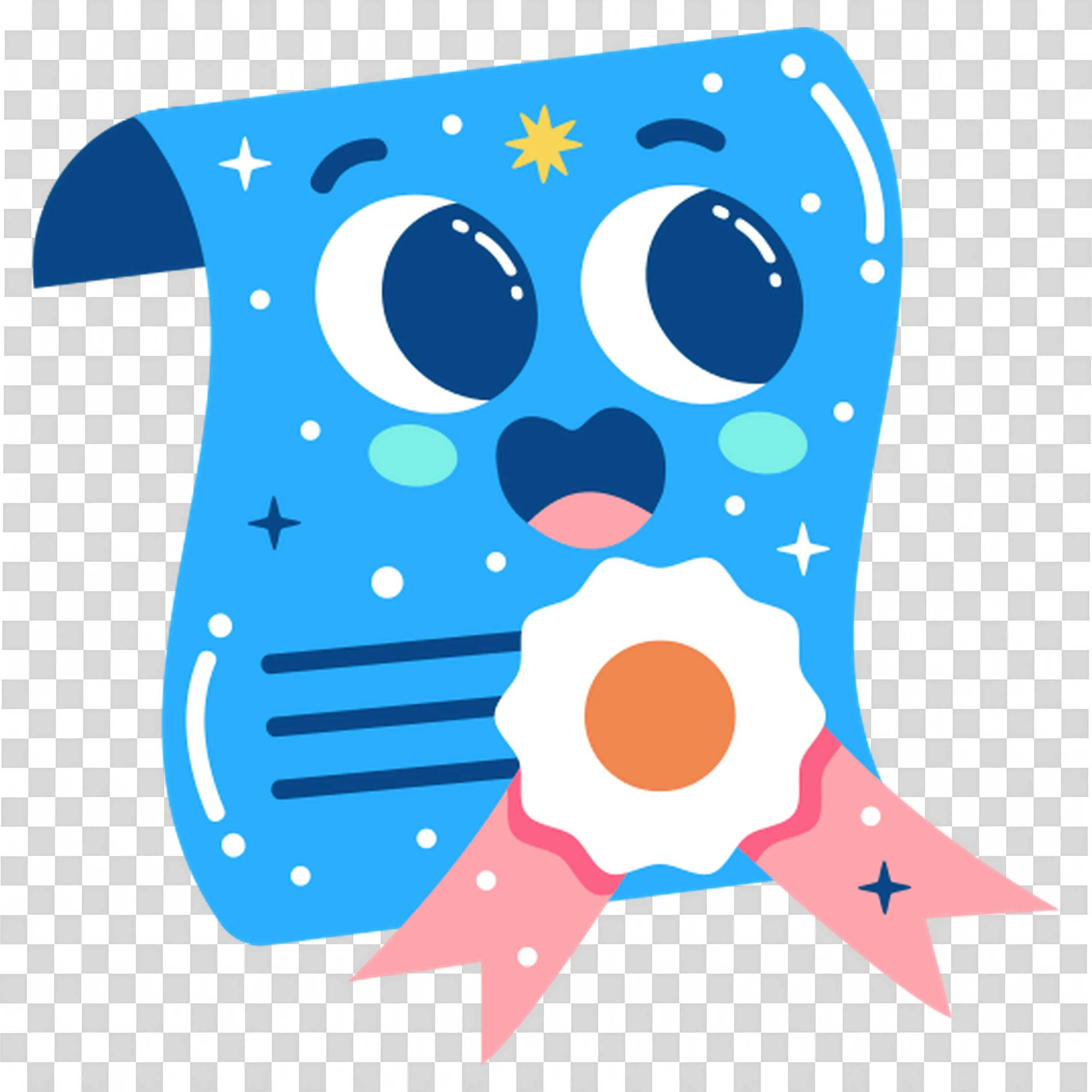 Smiling Blue Certificate with Ribbon Badge and Sparkles