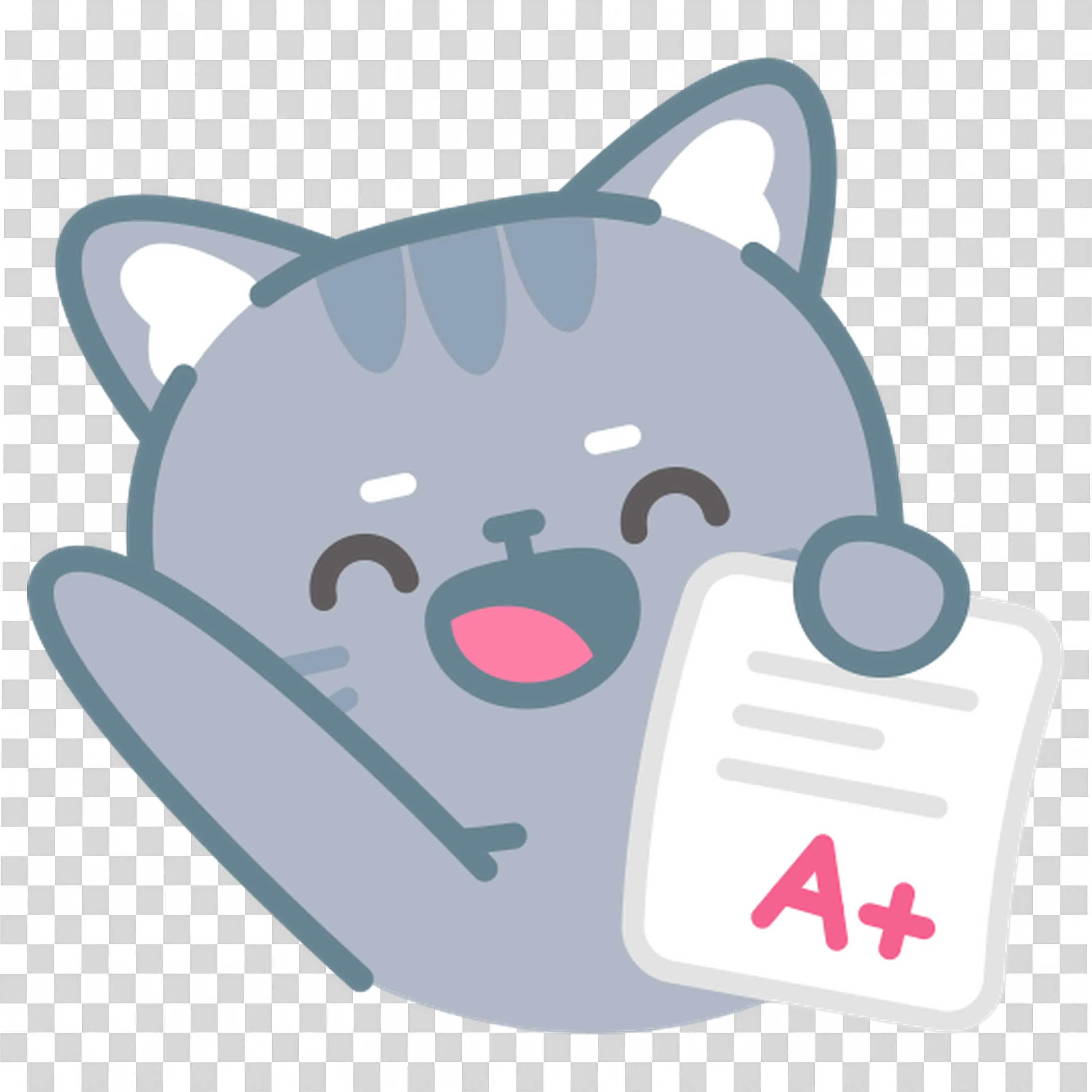 Smiling Cat Holding Paper with An A+ Grade Free PNG Image