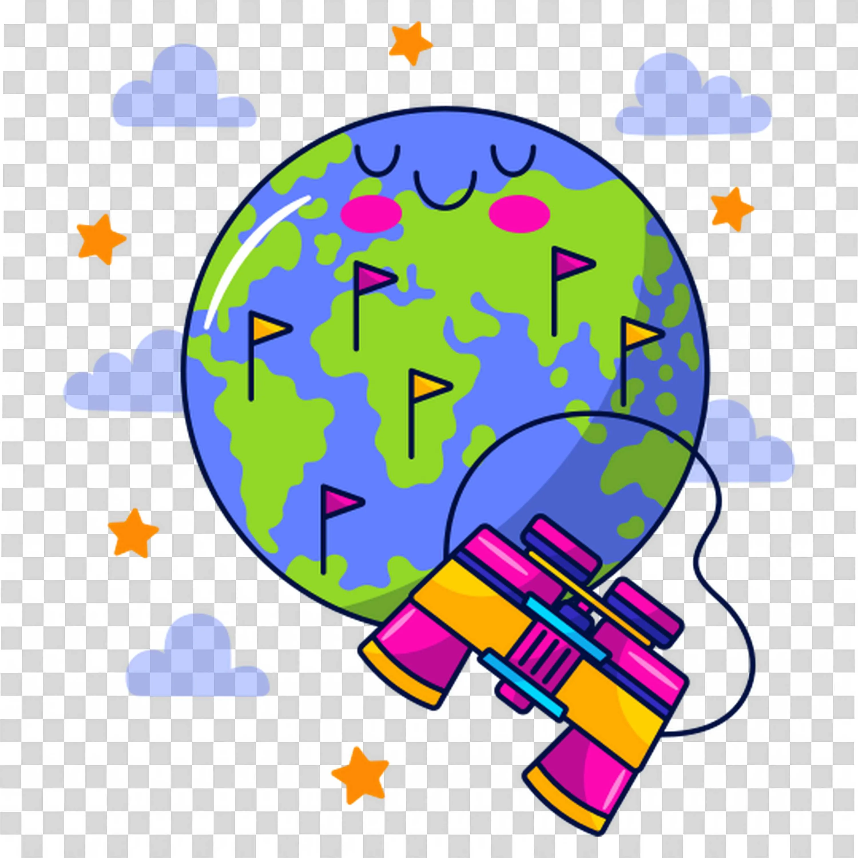 Smiling Earth with Binoculars Exploring World Education Theme