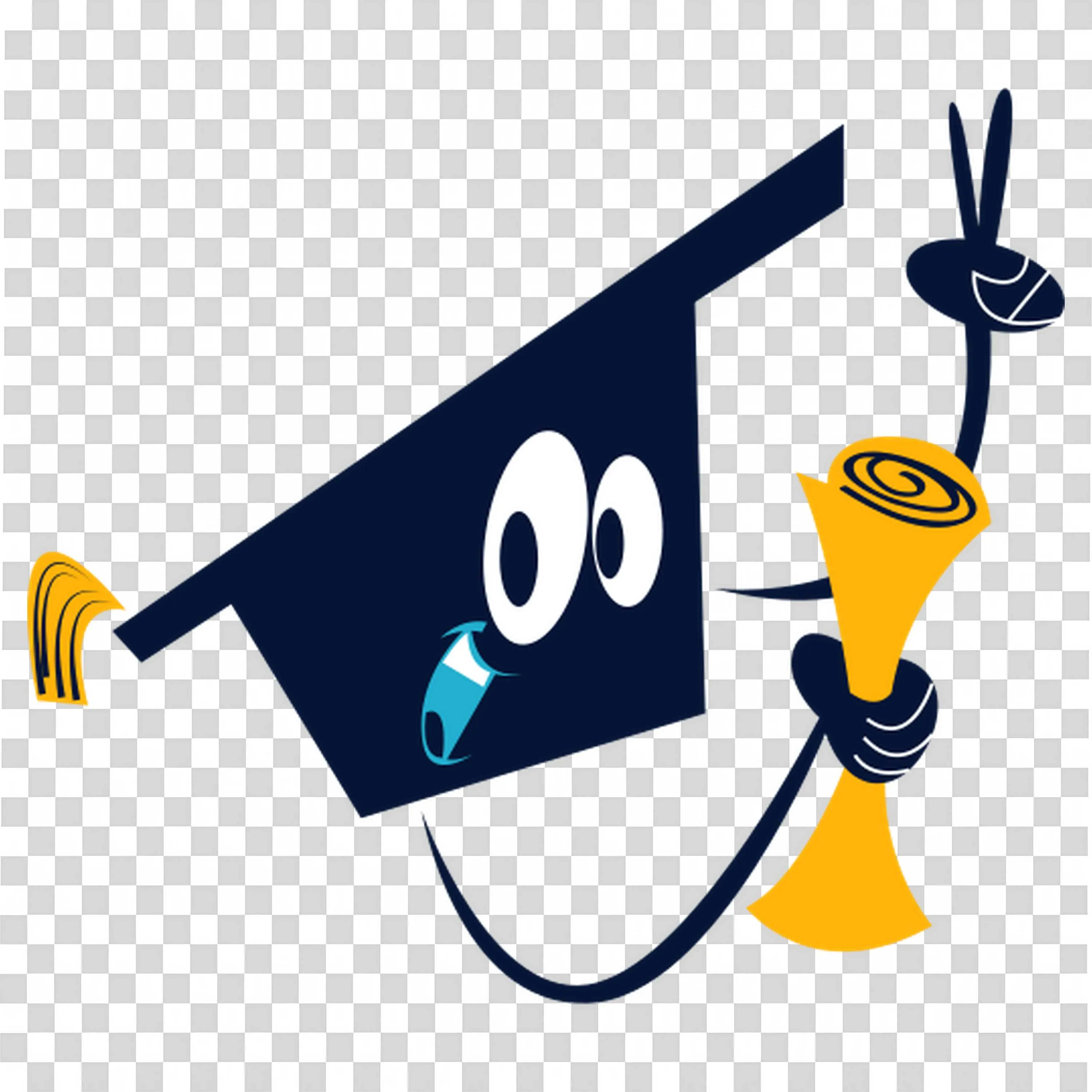 Smiling Graduation Cap with Eyes Holding a Diploma PNG Image