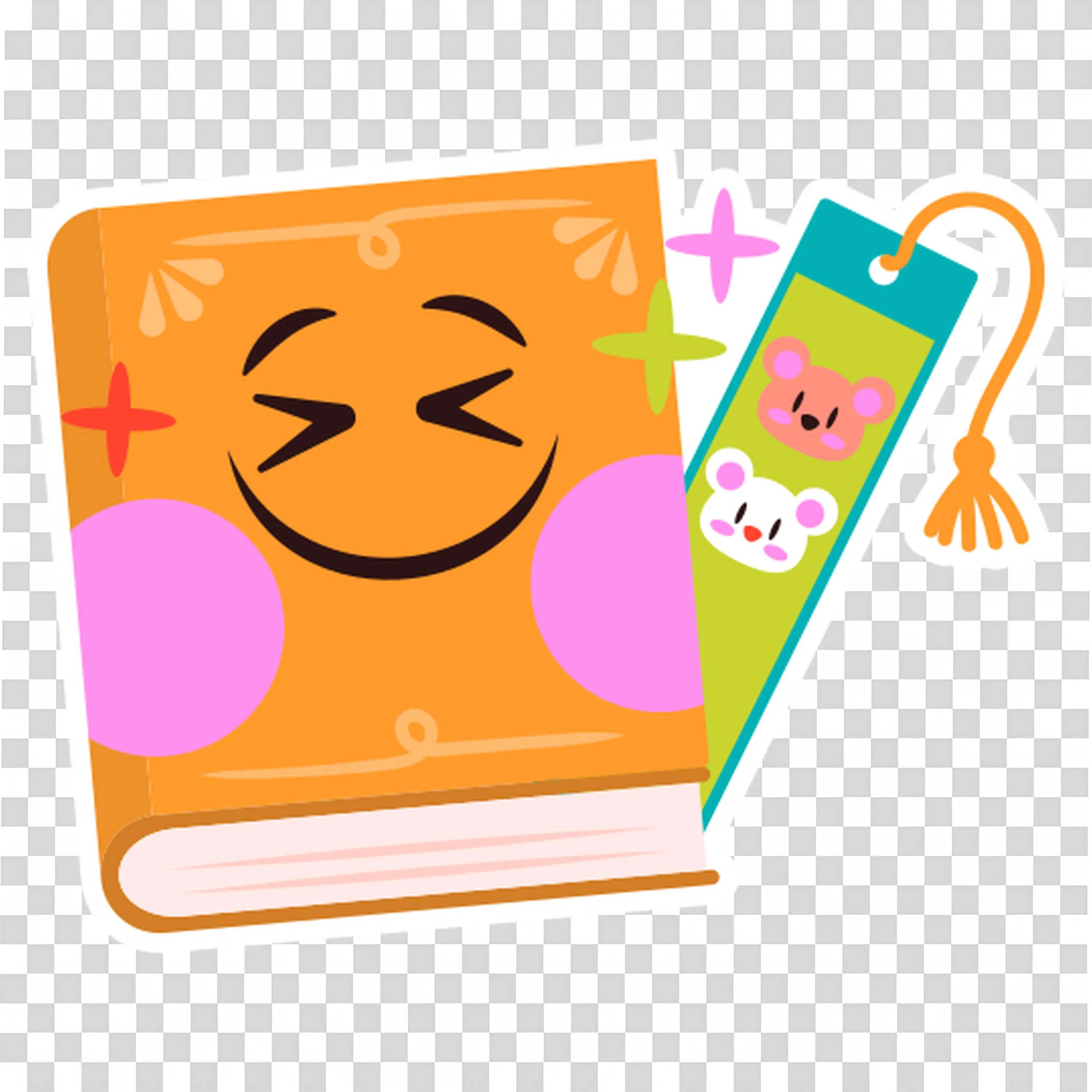 Smiling Orange Book with a Cute Decorative Bookmark Friend
