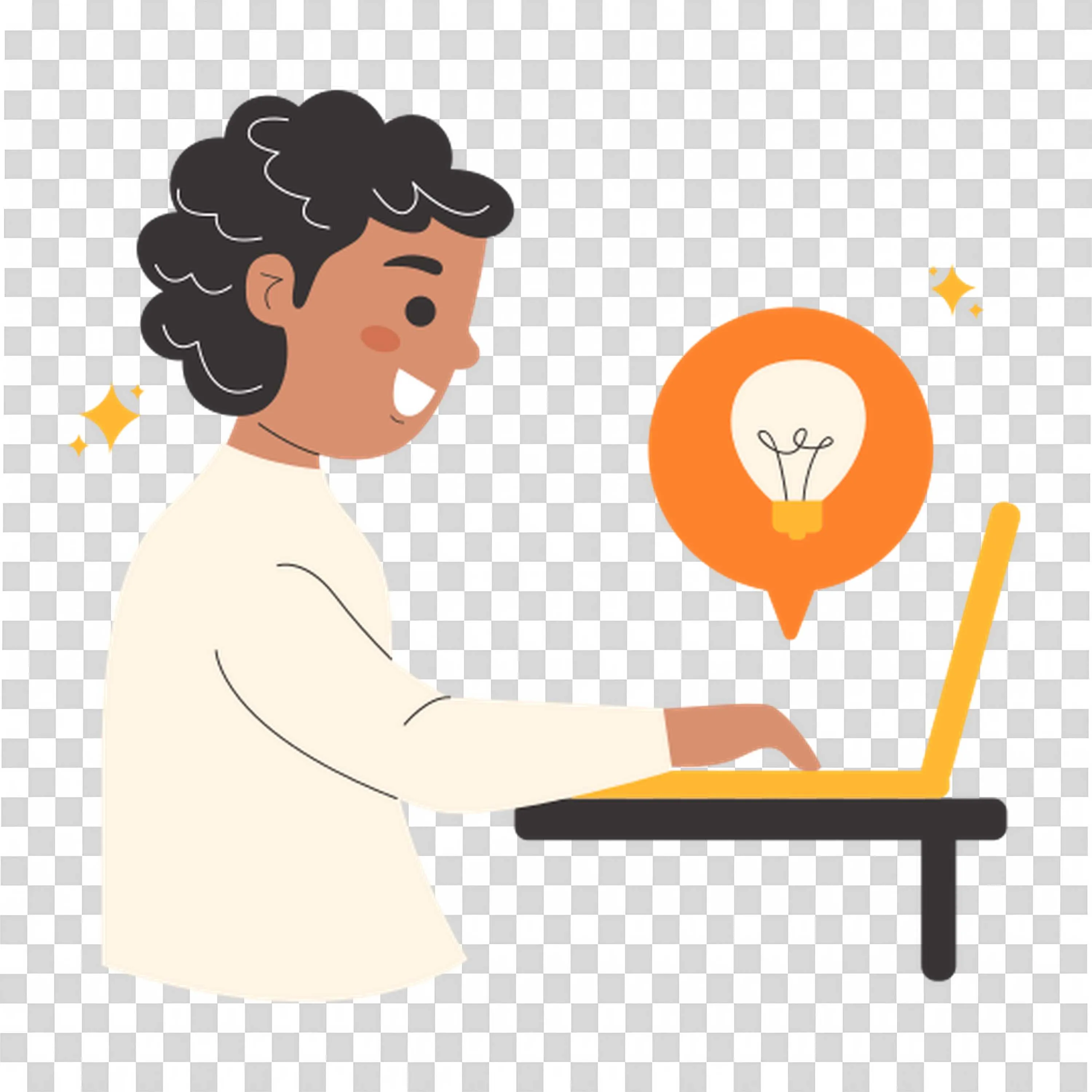 Smiling Person Getting An Idea While Working on a Laptop