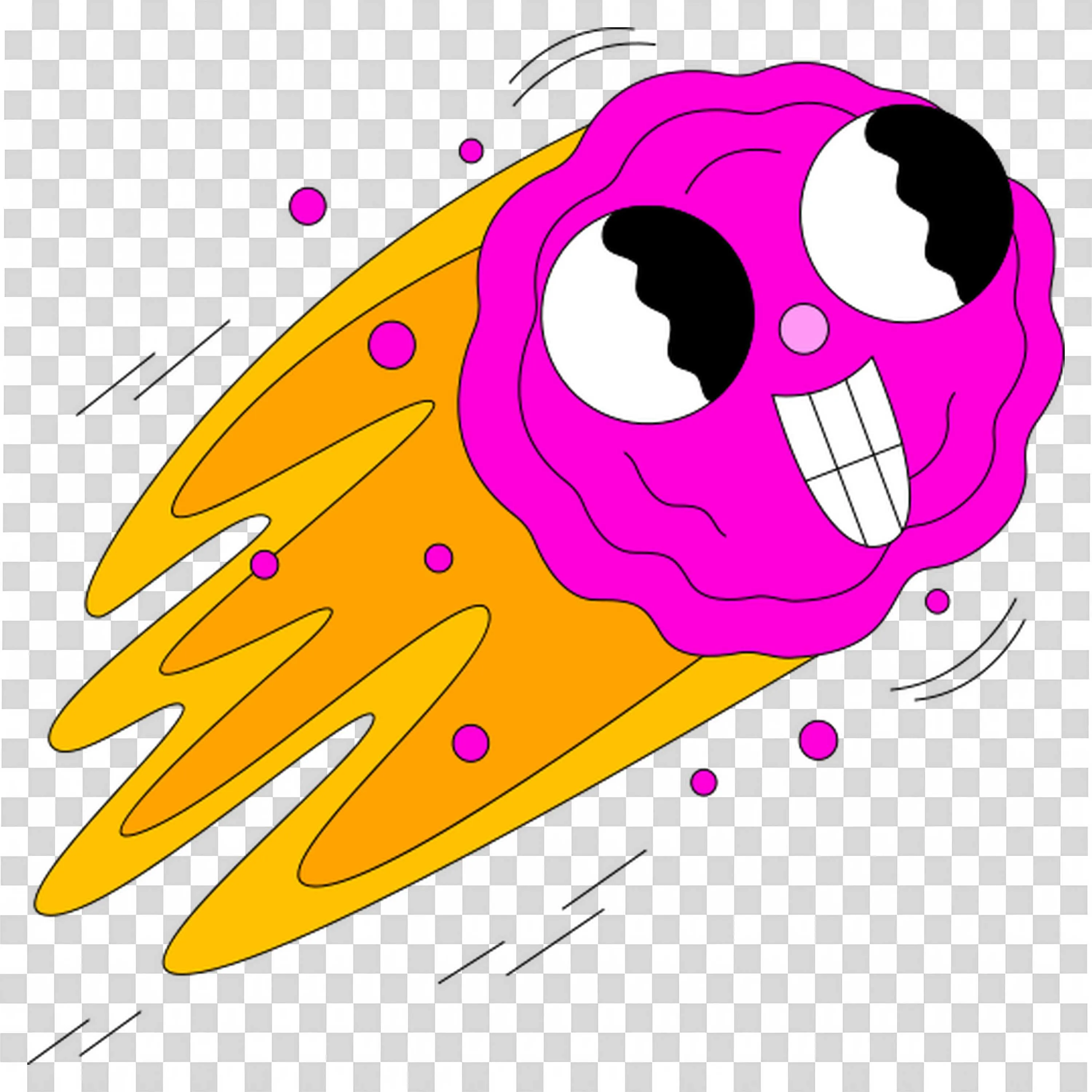 Smiling Pink Meteor with Big Eyes Illustration Png