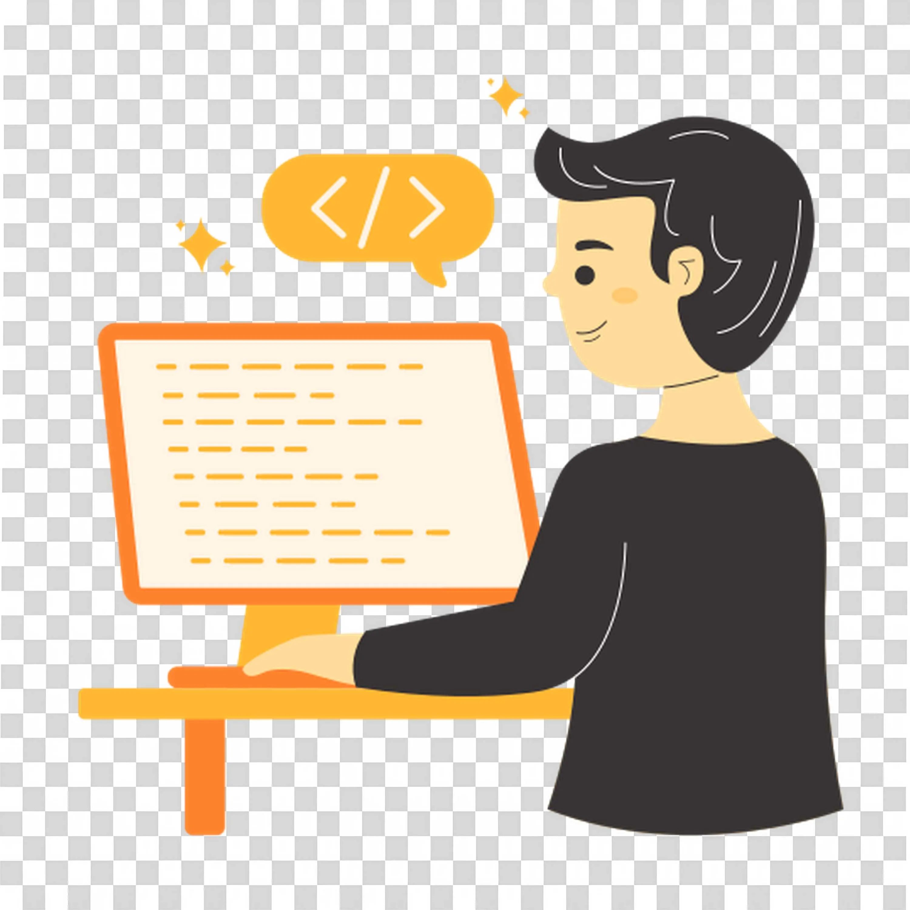 Smiling Programmer Working on Code at a Computer Free Png