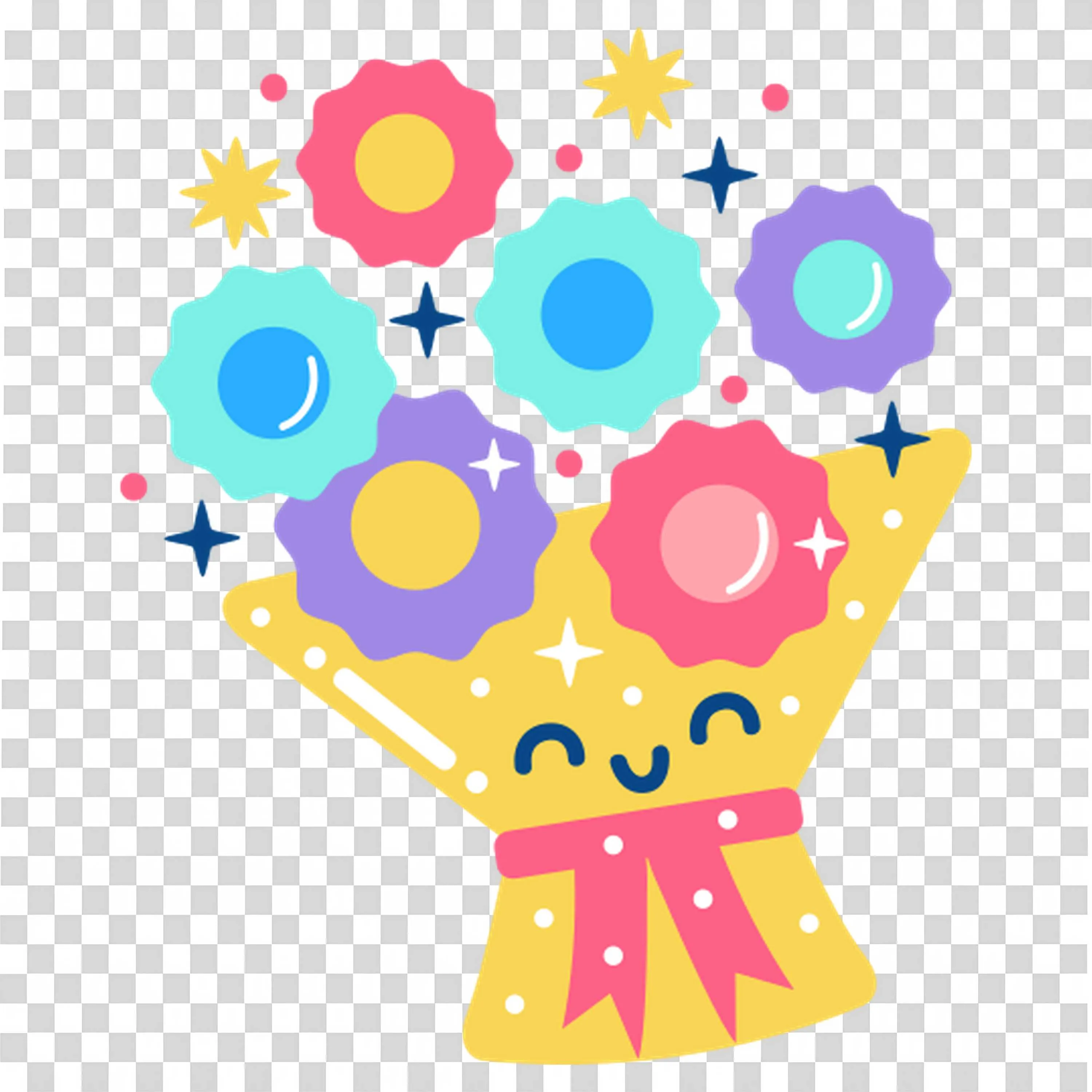 Smiling Yellow Dot Bouquet with Colourful Shining Flowers
