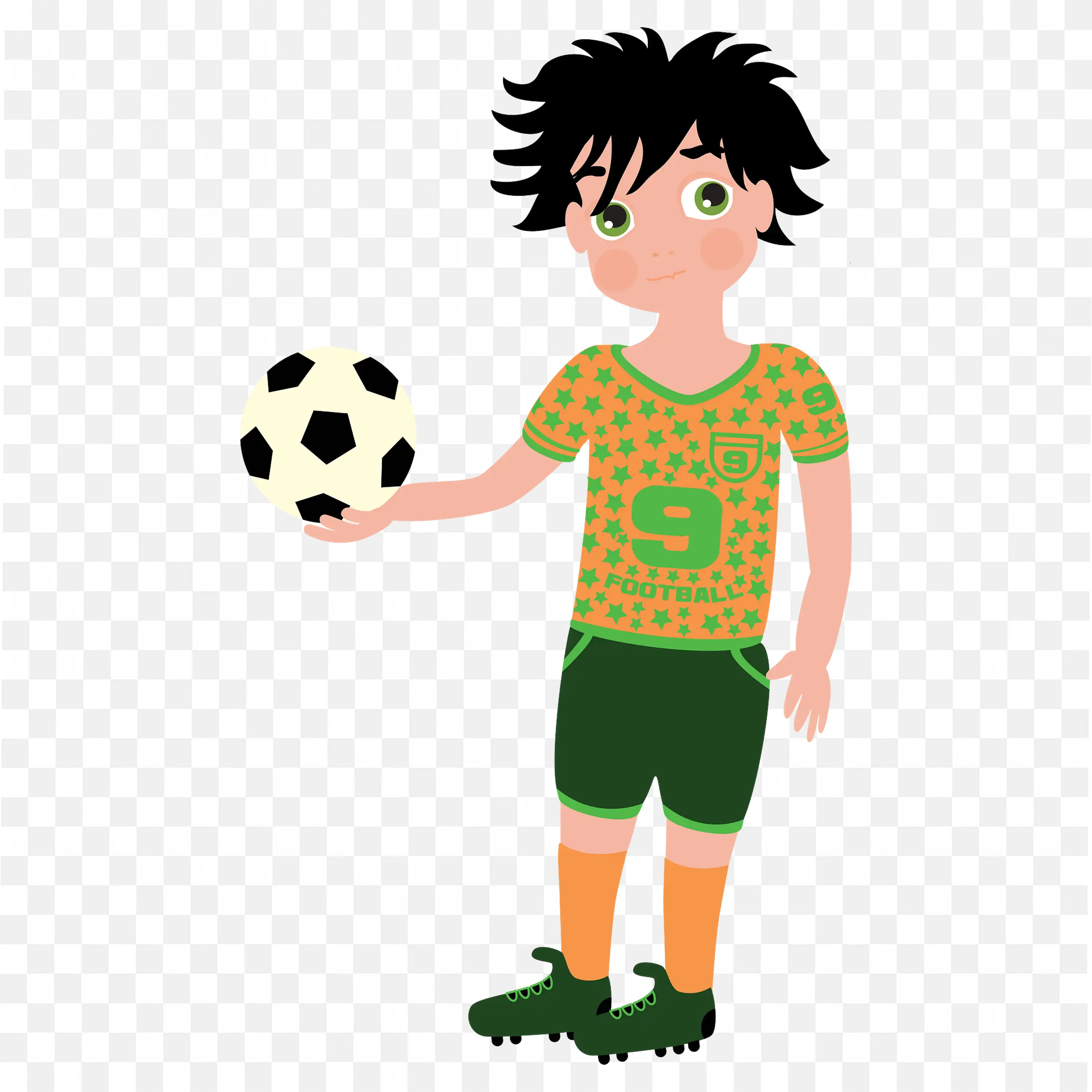 Soccer Player Holding a Ball in Orange Jersey PNG Free