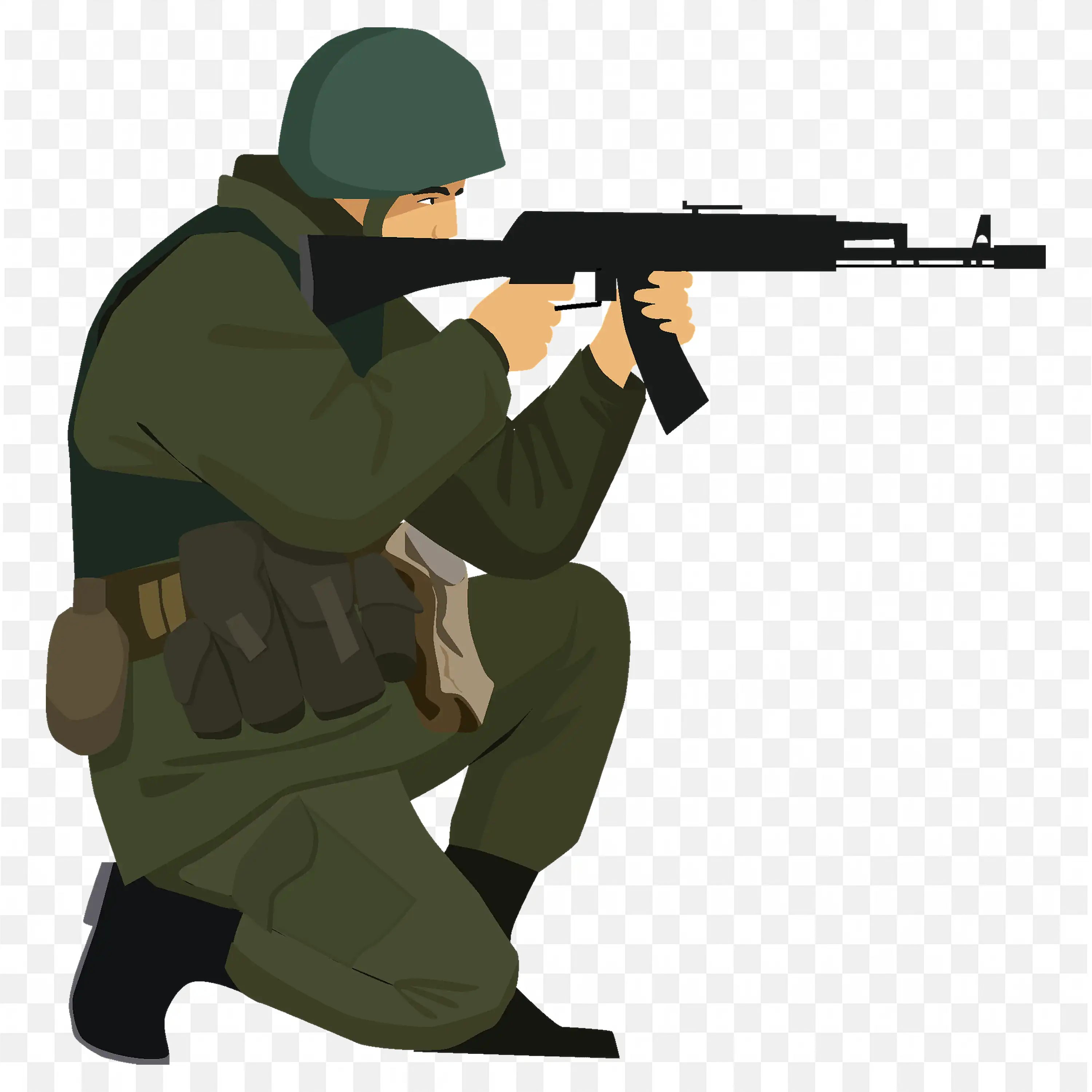 Soldier in Military Equipment Aiming the Target Free PNG