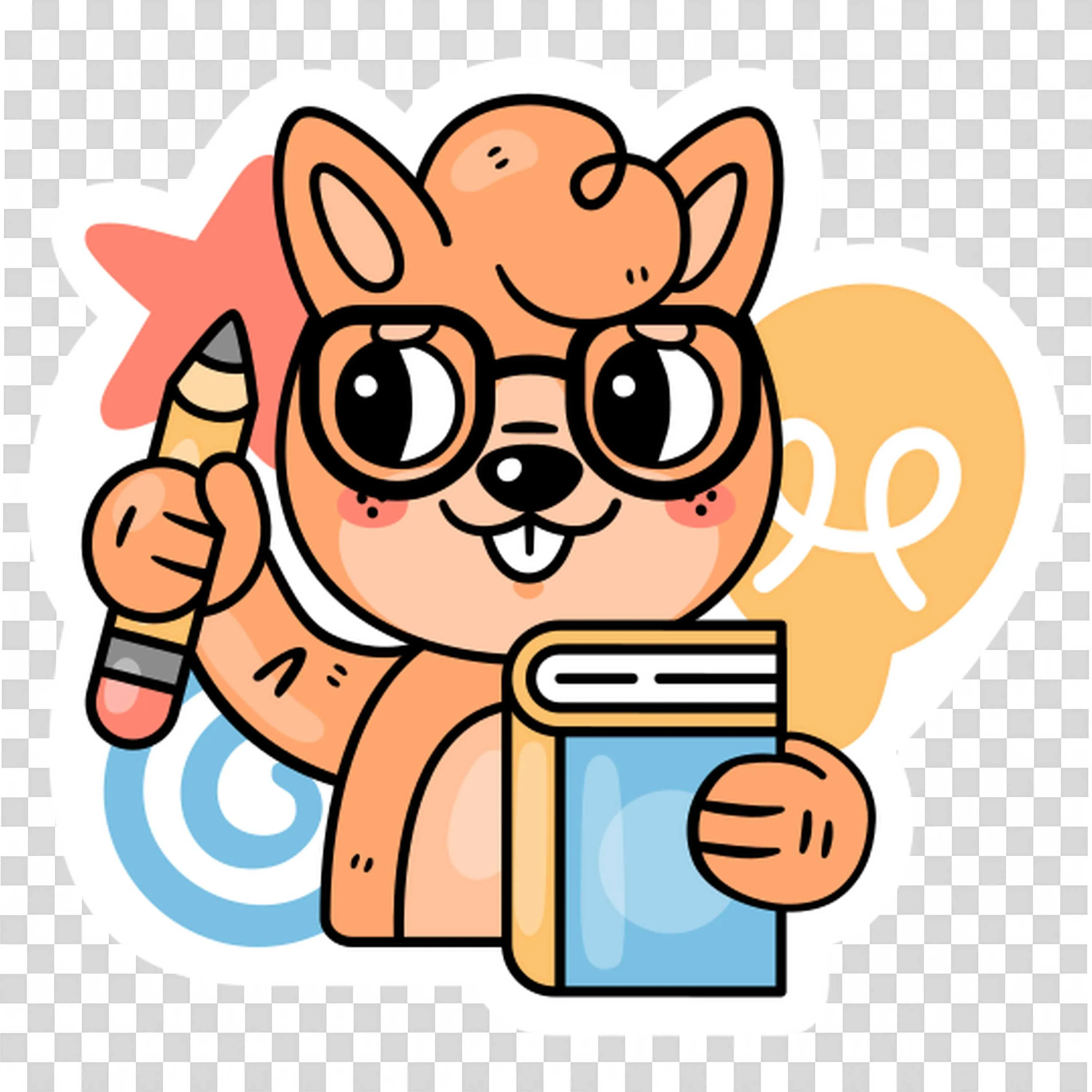 Squirrel with Glasses Holding Pencil and Book Visual Png