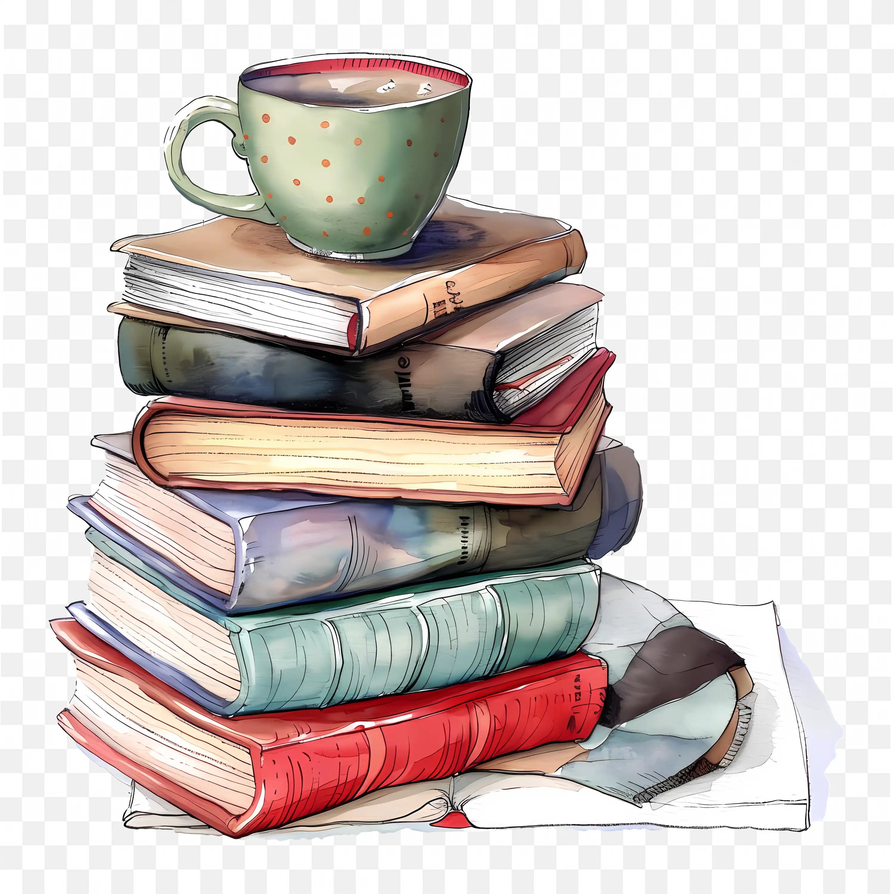 Stack of Books and Coffee Cup on the Top Free PNG Image