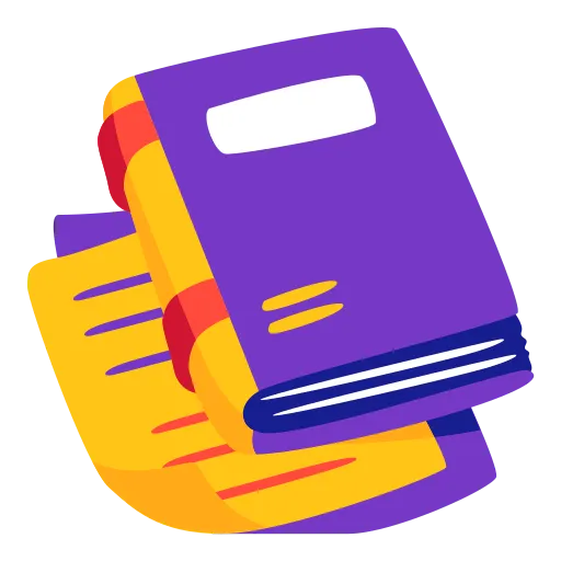 Stack of Books in Purple and Yellow Cover with Bookmark