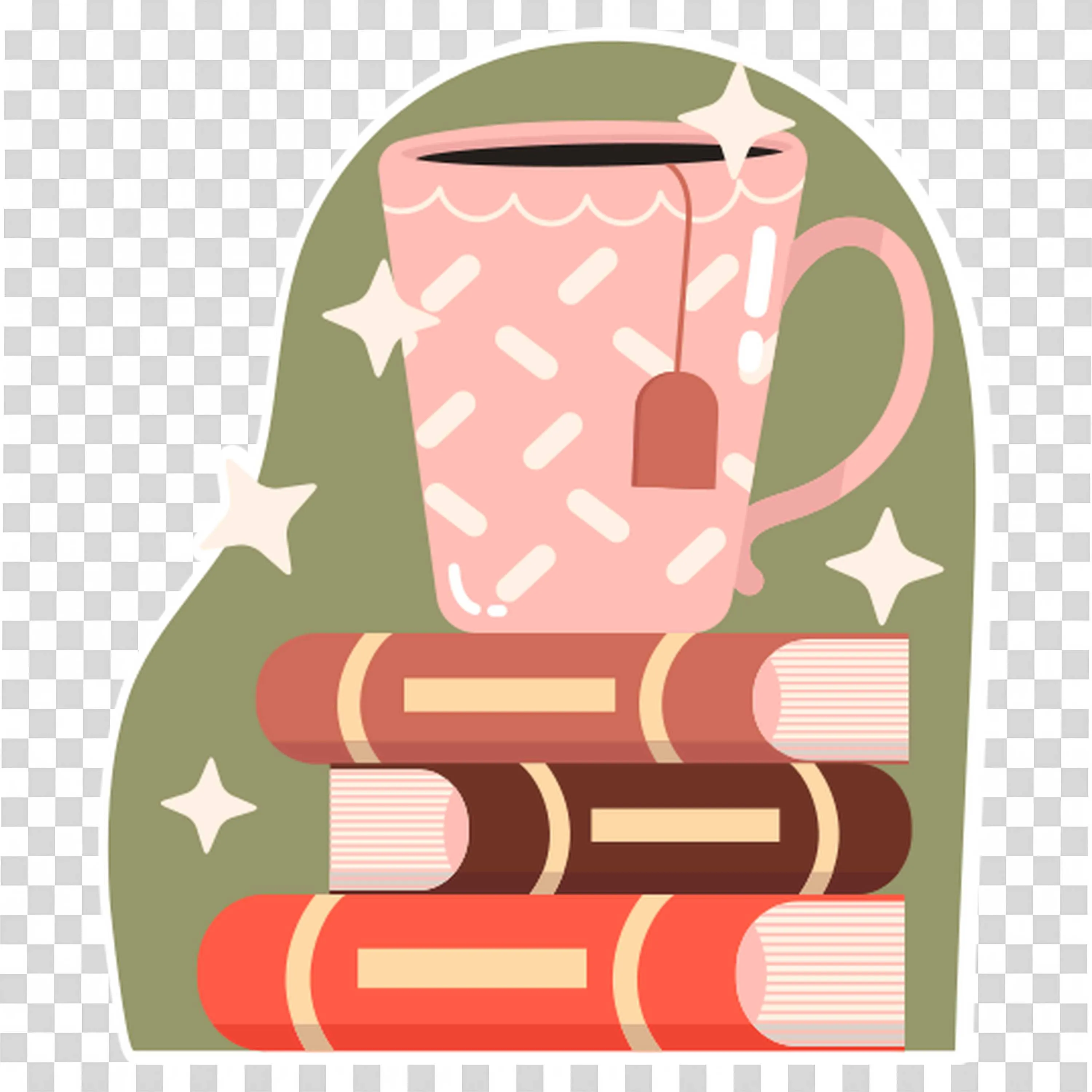 Stack Of Books Topped with a Teacup with Sparkles PNG Image