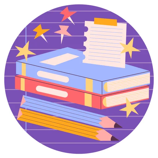 Stack of Books with Stars and Planet in Background