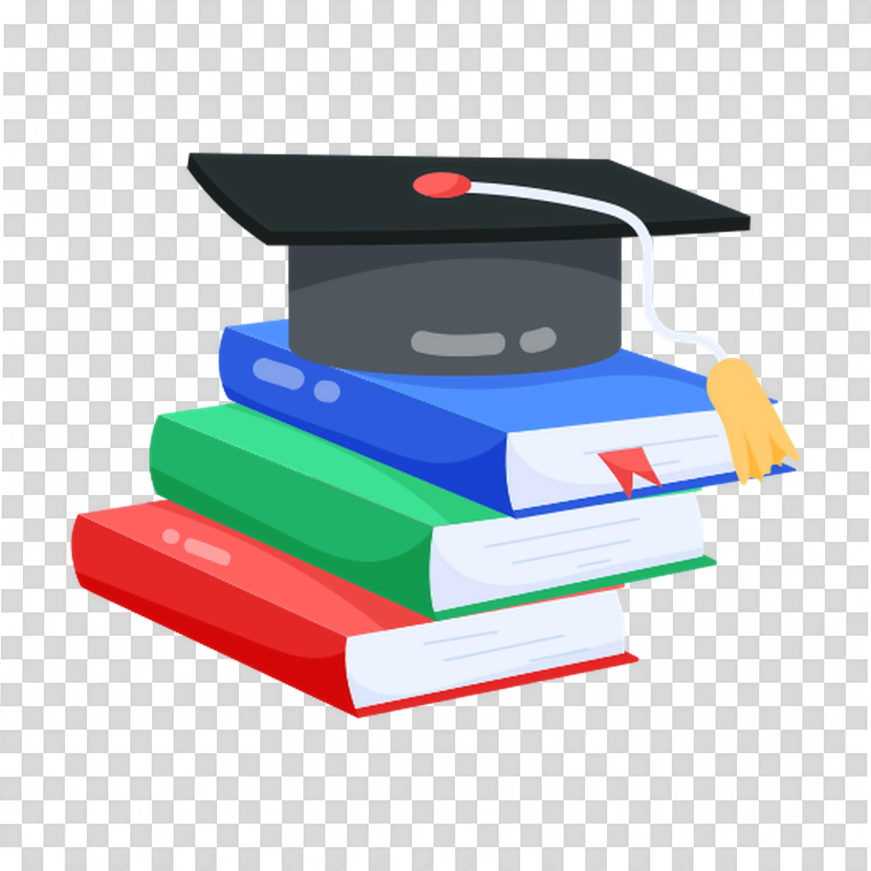 Stack Of Colourful Books with Graduation Cap Above Png