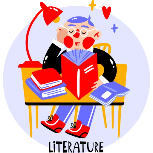 Student dressed as wizard reading books on magic and stories